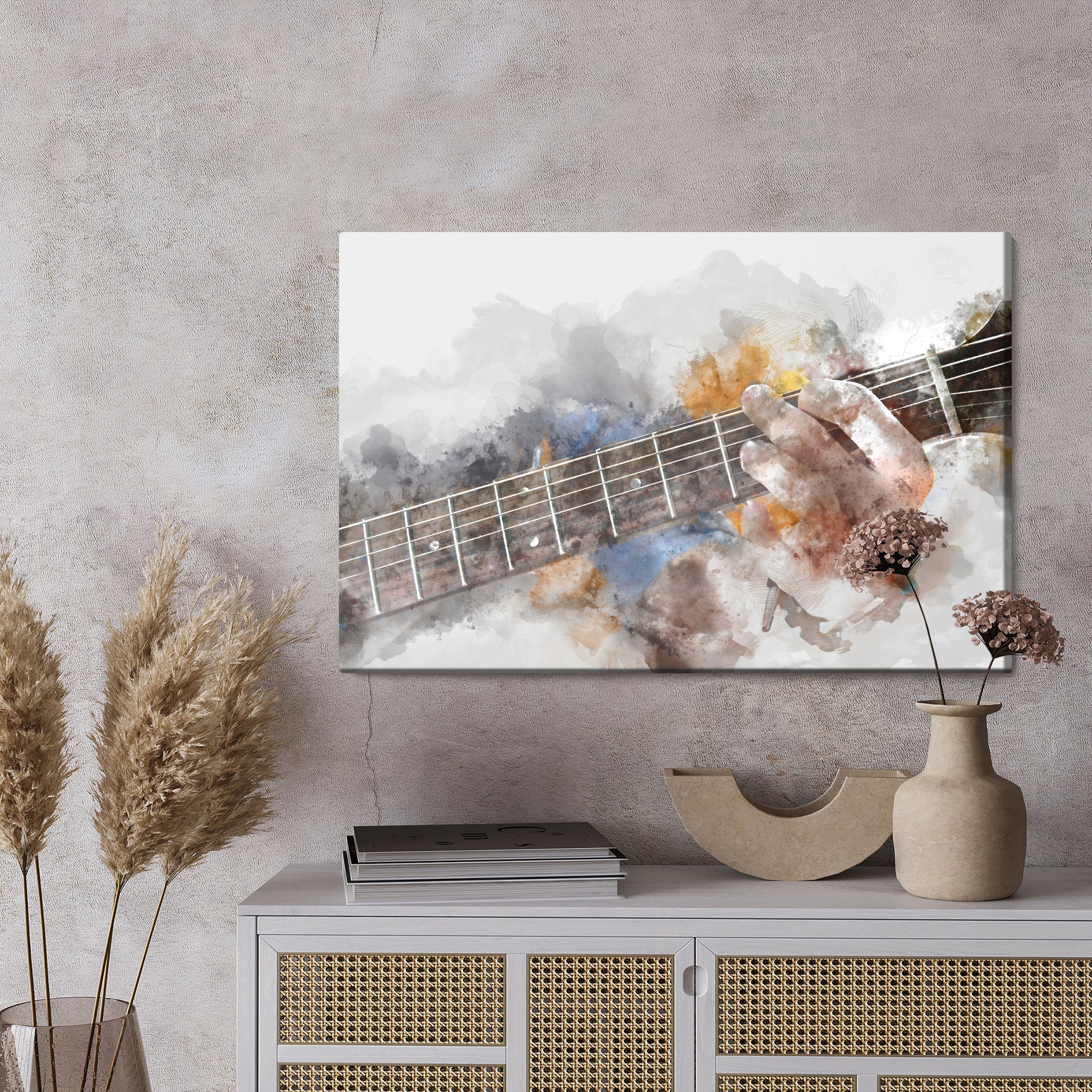 Obraz Na Płótnie Abstrakcyjna Gitara – ekspresyjna dekoracja do wnętrz nowoczesnych i loftowych – widok 2
