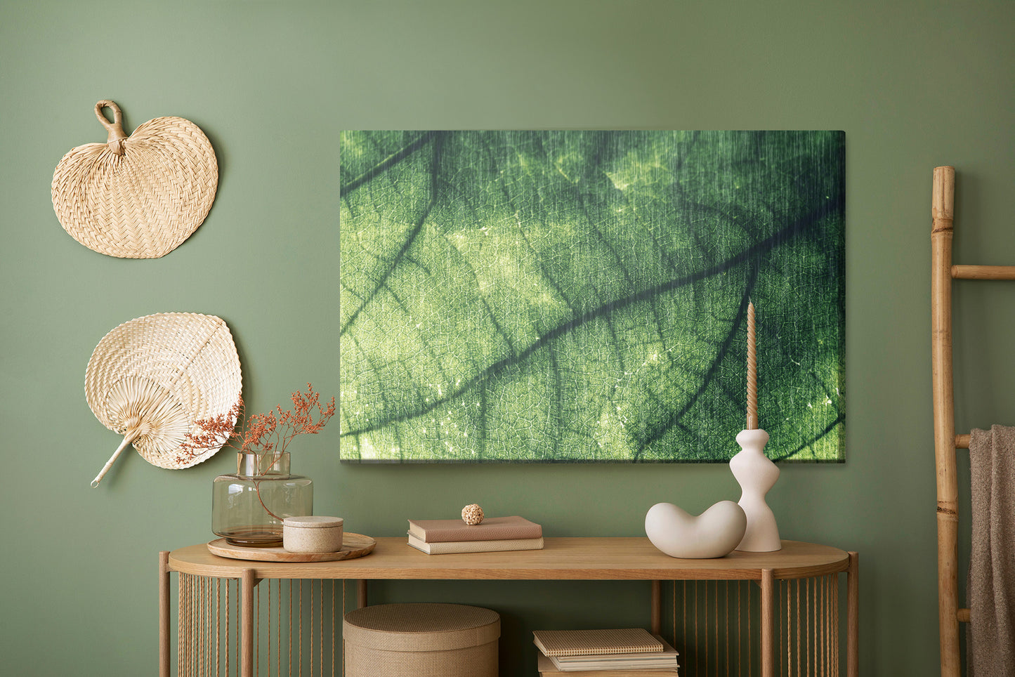 Obraz Na Płótnie Abstrakcyjna Tekstura Liścia – organiczny motyw do wnętrz Natural Modern i Biophilic – widok 4