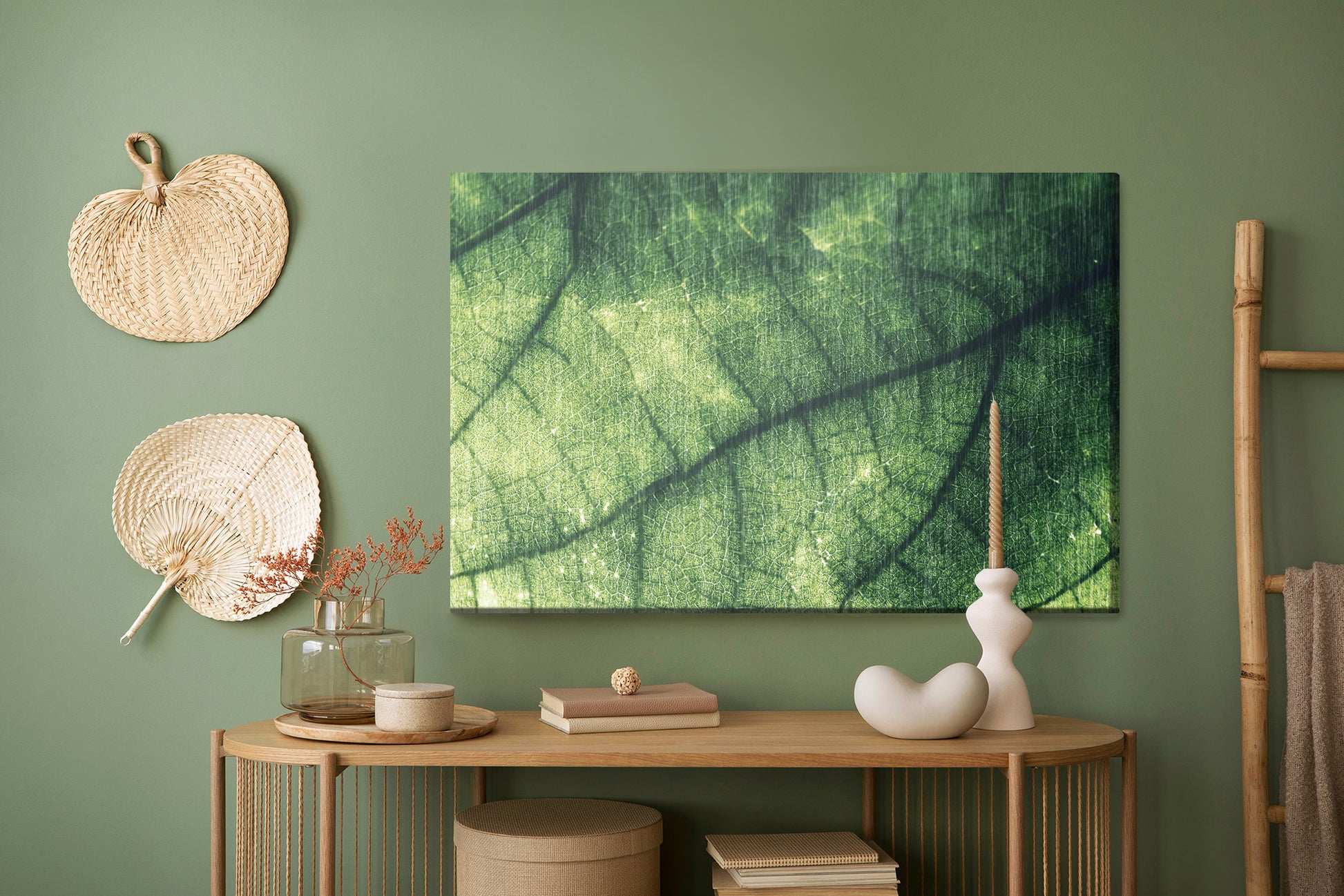 Obraz Na Płótnie Abstrakcyjna Tekstura Liścia – organiczny motyw do wnętrz Natural Modern i Biophilic – widok 4