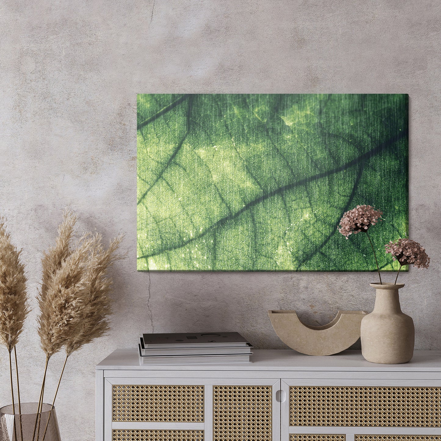 Obraz Na Płótnie Abstrakcyjna Tekstura Liścia – organiczny motyw do wnętrz Natural Modern i Biophilic – widok 2