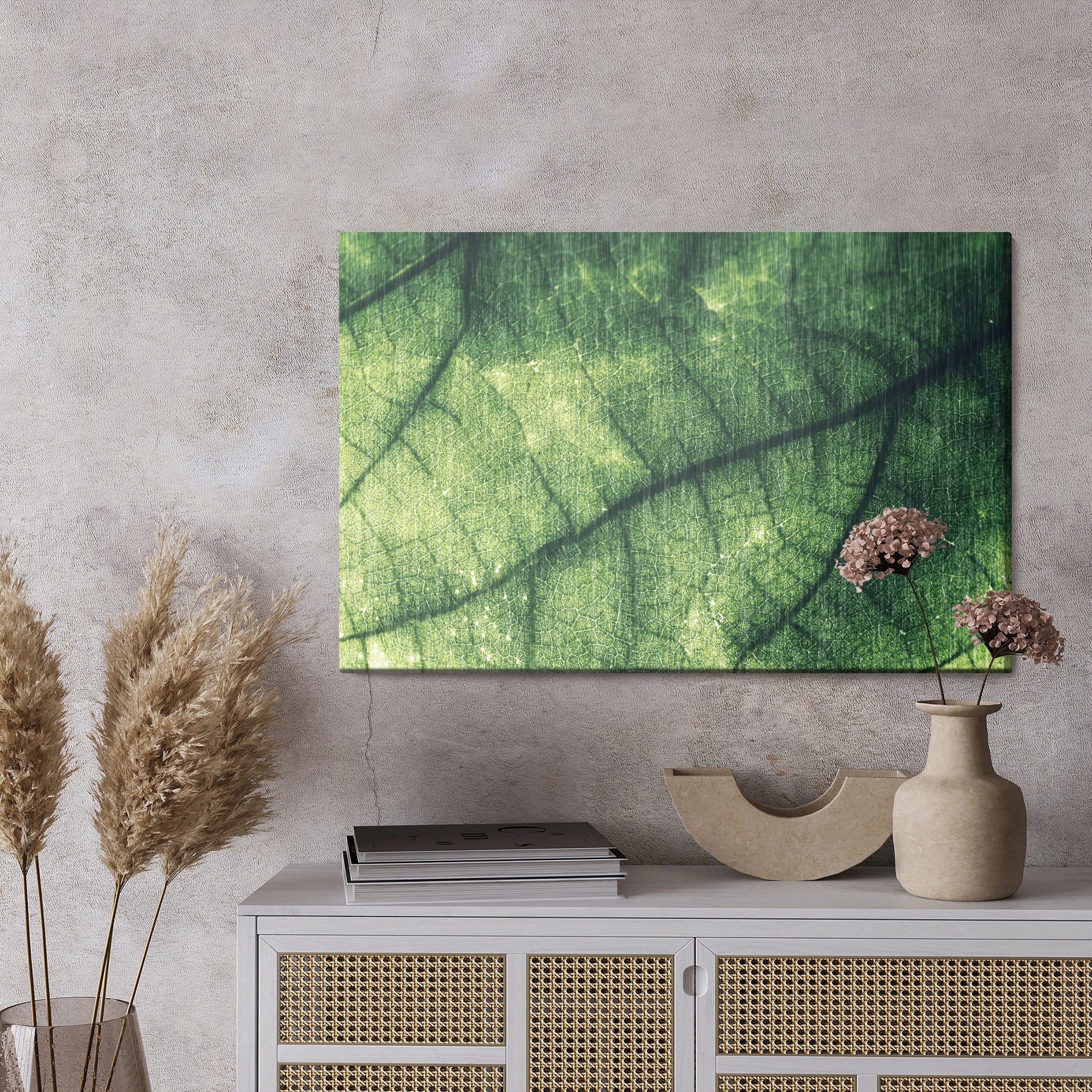 Obraz Na Płótnie Abstrakcyjna Tekstura Liścia – organiczny motyw do wnętrz Natural Modern i Biophilic – widok 2