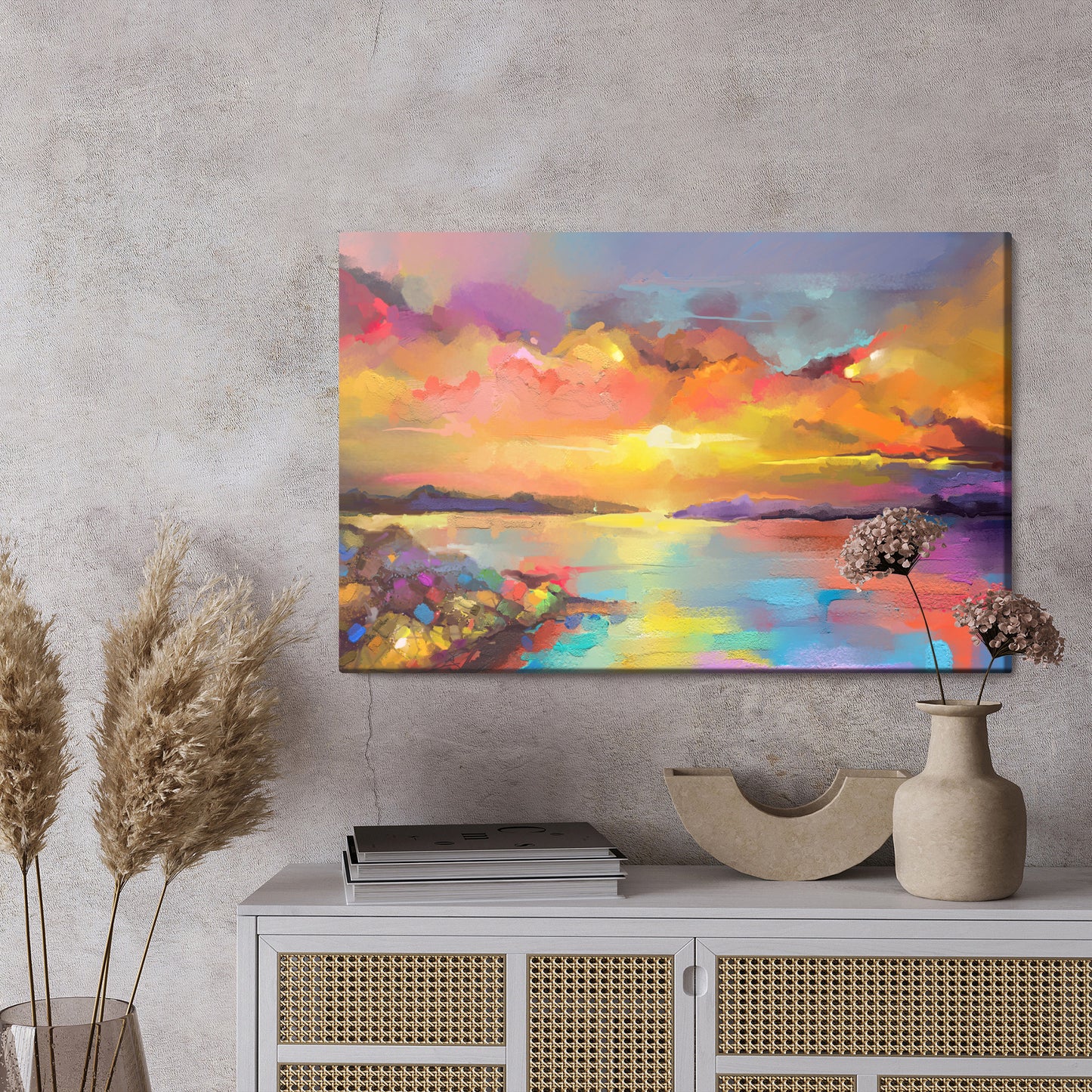 Obraz Na Płótnie Abstrakcyjny Zachód Słońca – dynamiczna dekoracja do wnętrz nowoczesnych i minimalistycznych – widok 2