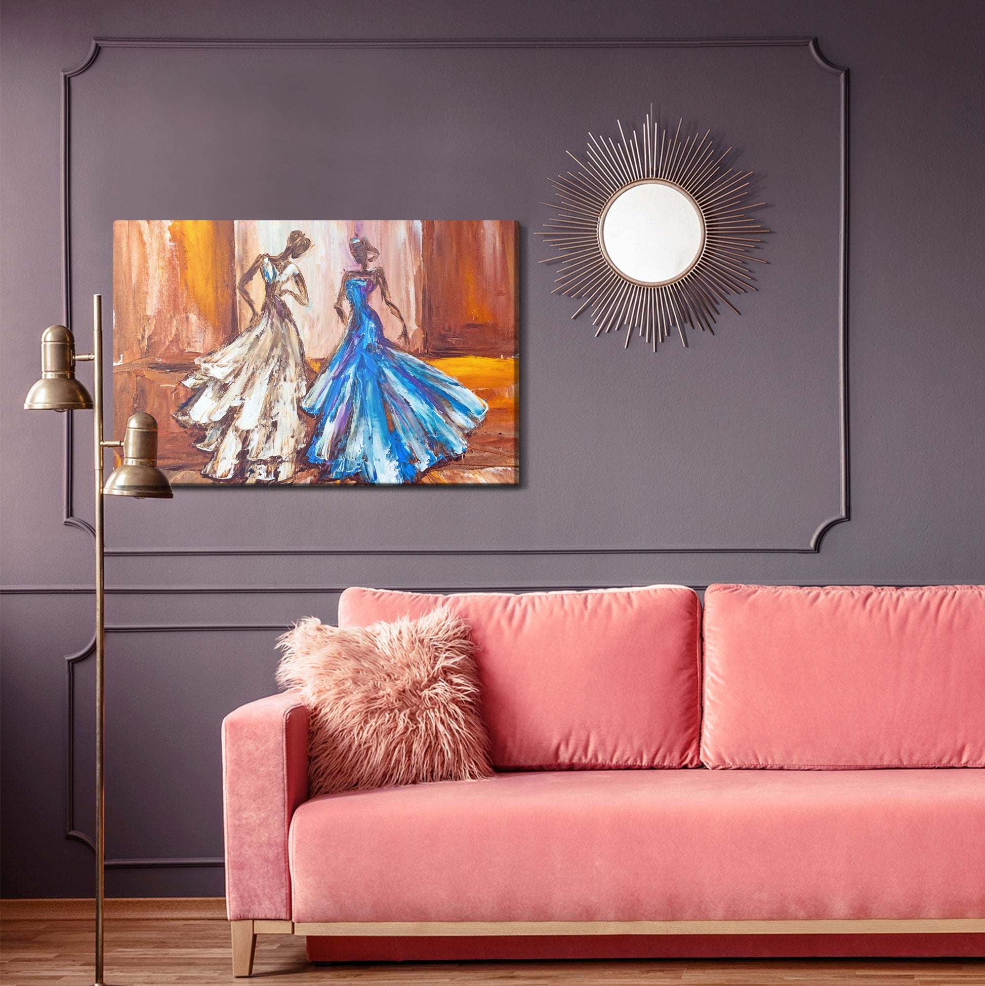 Obraz Na Płótnie Kobiety w Balowych Sukniach – elegancka scena retro do wnętrz glamour i art deco – widok 3