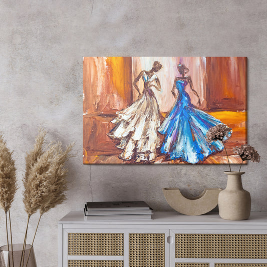 Obraz Na Płótnie Kobiety w Balowych Sukniach – elegancka scena retro do wnętrz glamour i art deco – widok 2
