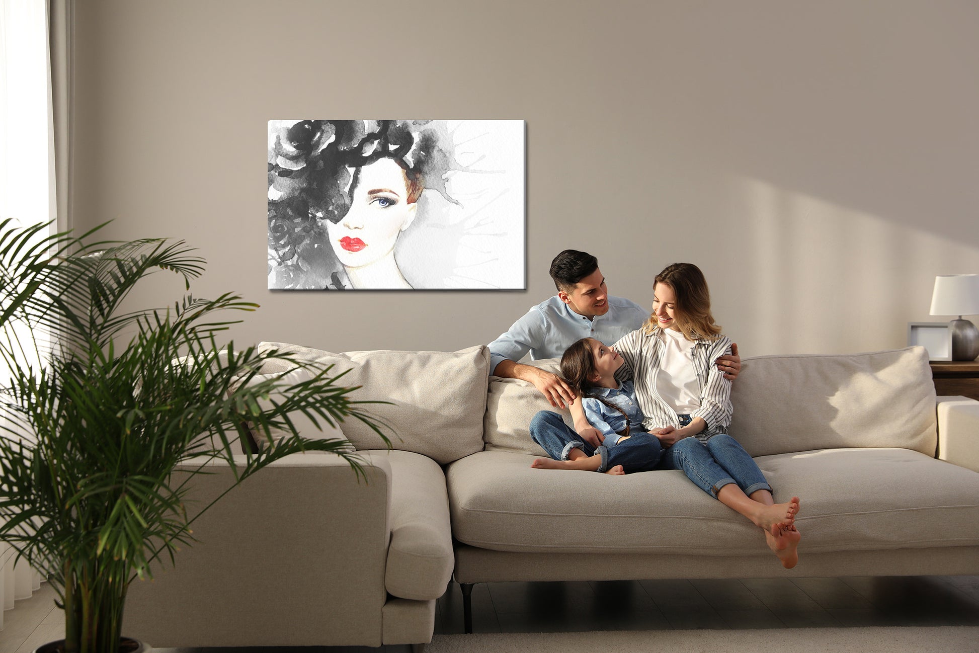Obraz Na Płótnie Portret Kobiety – eteryczny akwarelowy design do wnętrz boho i skandynawskich – widok 6
