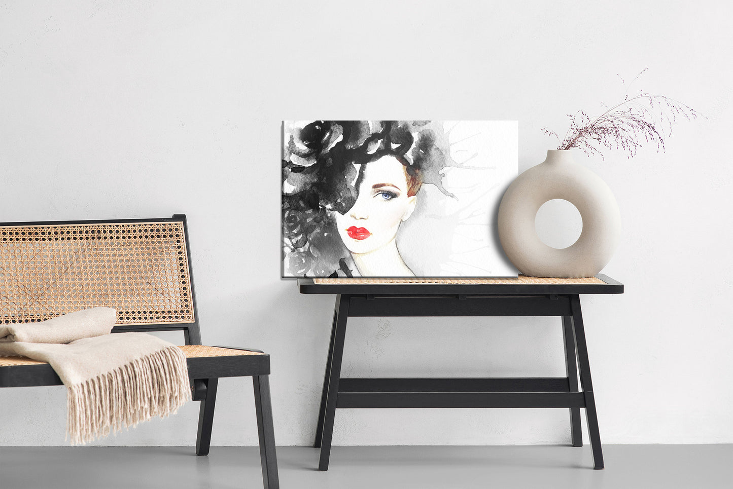 Obraz Na Płótnie Portret Kobiety – eteryczny akwarelowy design do wnętrz boho i skandynawskich – widok 5