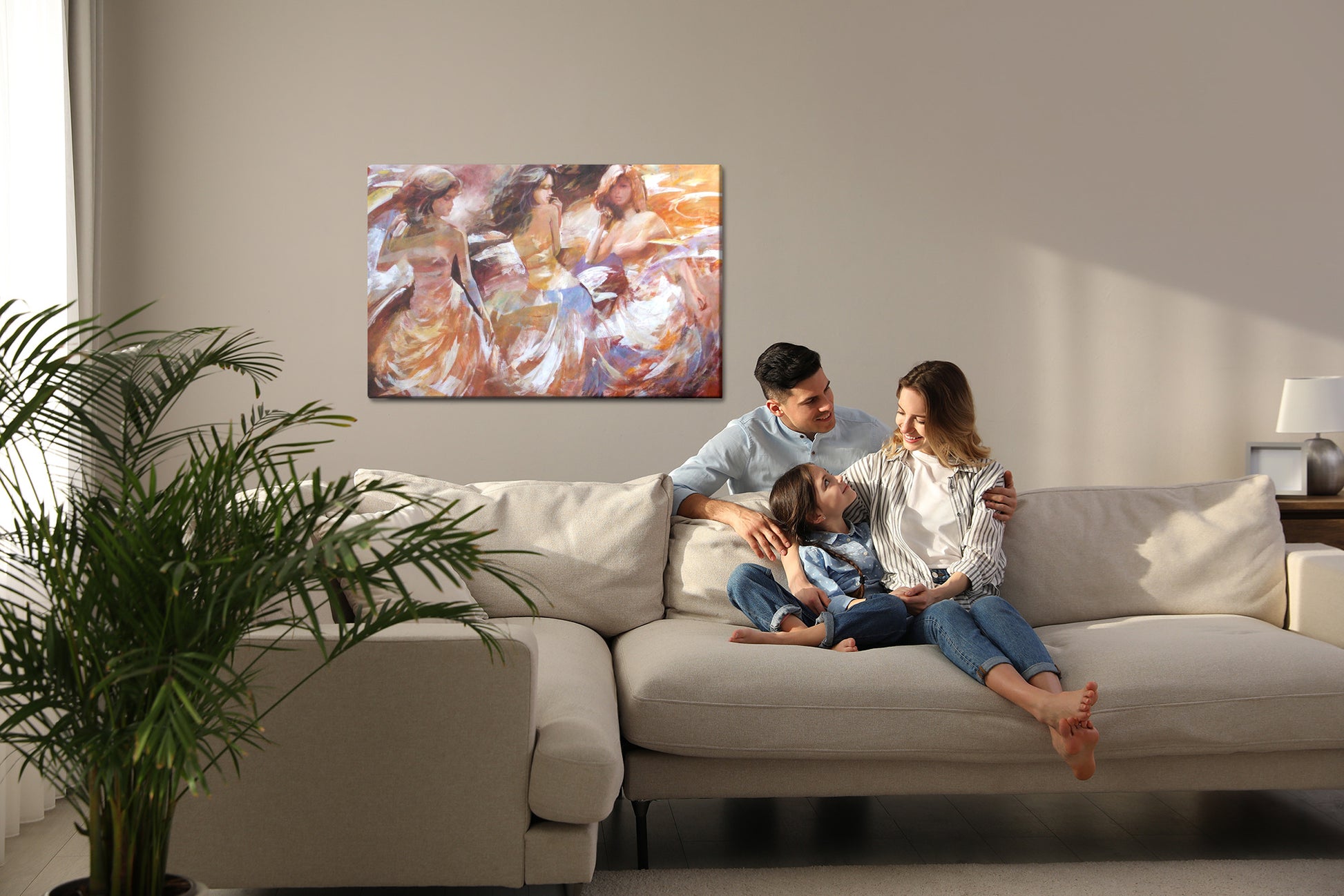 Obraz Na Płótnie Trzy Młode Kobiety – subtelny portret do wnętrz nowoczesnych, boho i minimalistycznych – widok 6