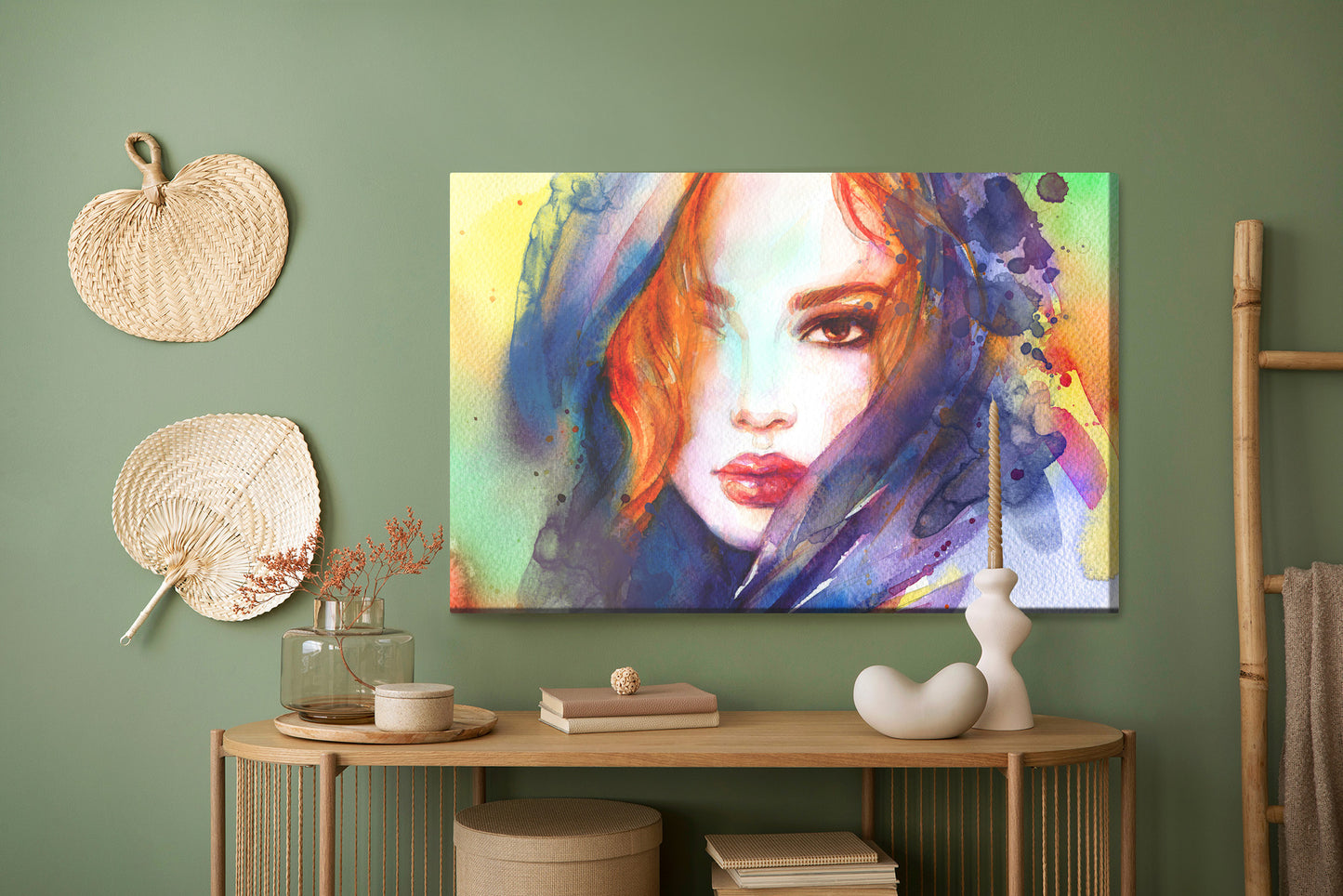 Obraz Na Płótnie Portret Kobiety Akwarelą – delikatny nastrój do wnętrz boho i vintage – widok 4