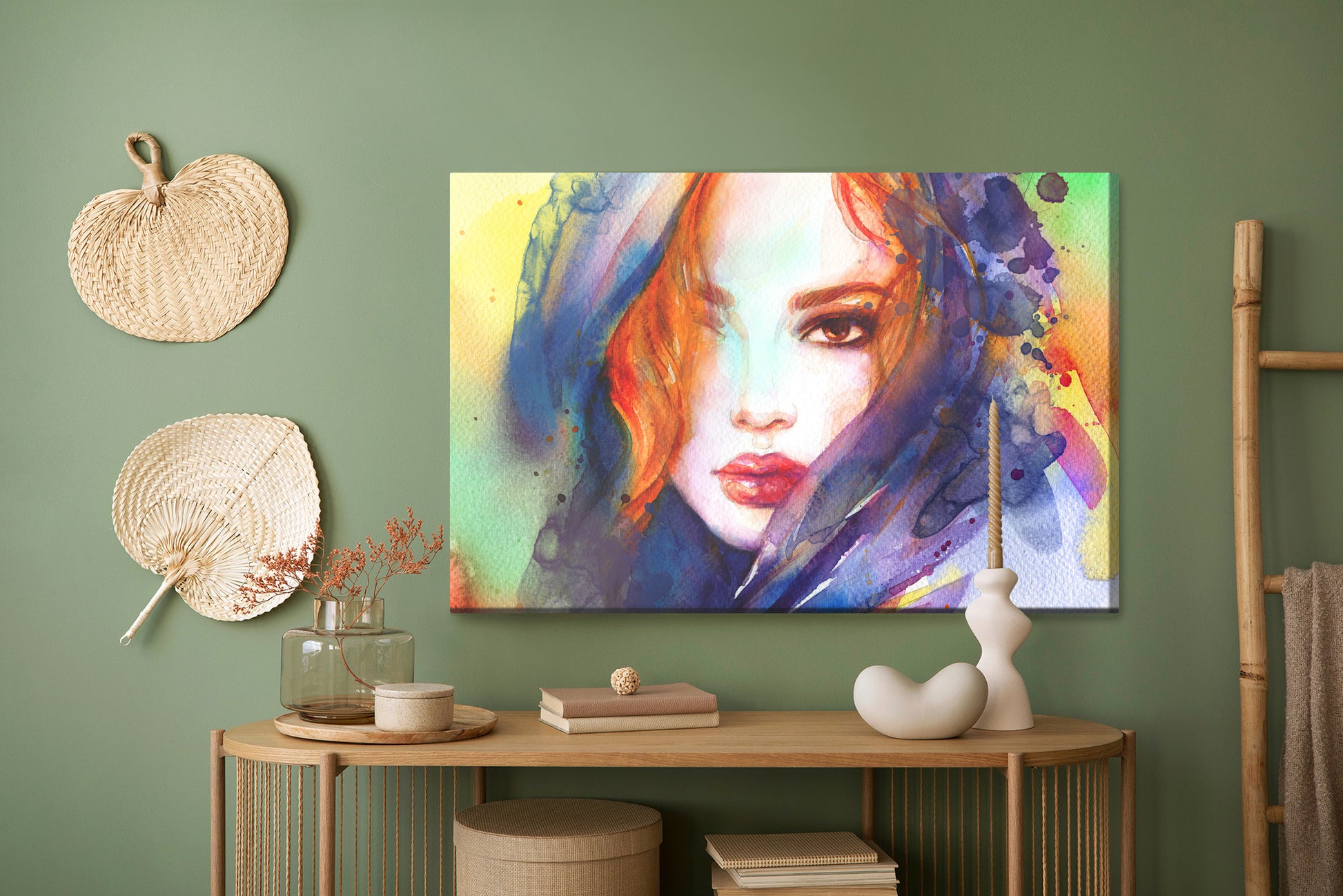 Obraz Na Płótnie Portret Kobiety Akwarelą – delikatny nastrój do wnętrz boho i vintage – widok 4