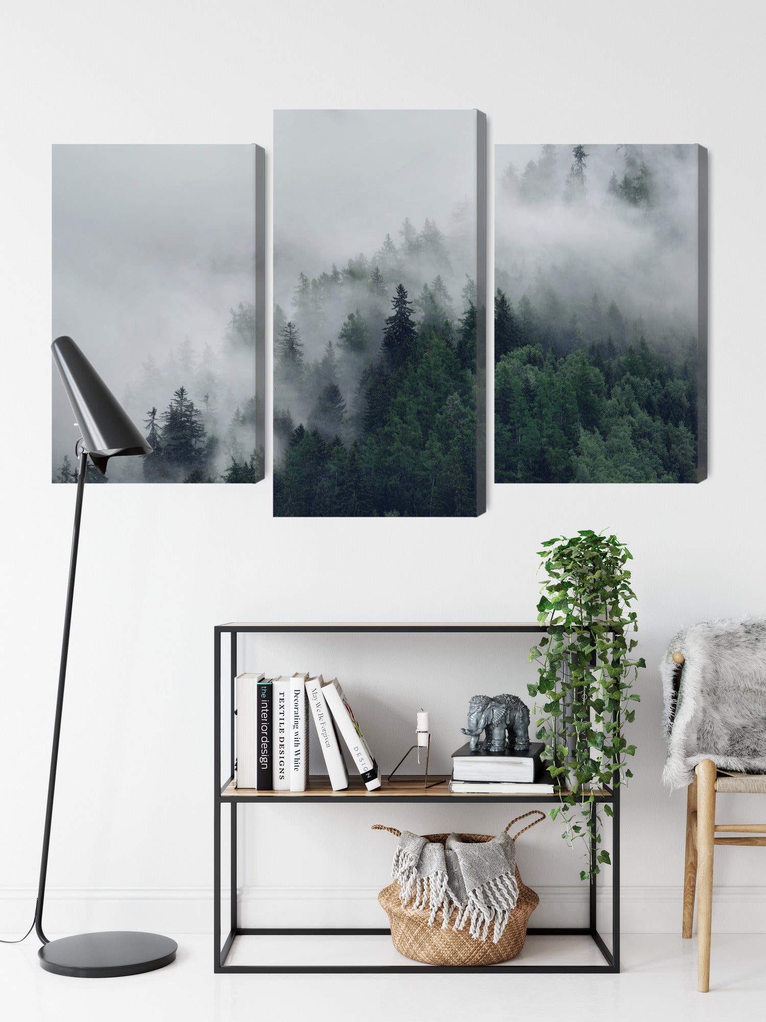 Obraz Wieloczęściowy Mglisty Las – spokojna panorama natury do wnętrz skandynawskich, japandi, minimalistycznych – widok 8
