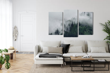 Obraz Wieloczęściowy Mglisty Las – spokojna panorama natury do wnętrz skandynawskich, japandi, minimalistycznych – widok 5