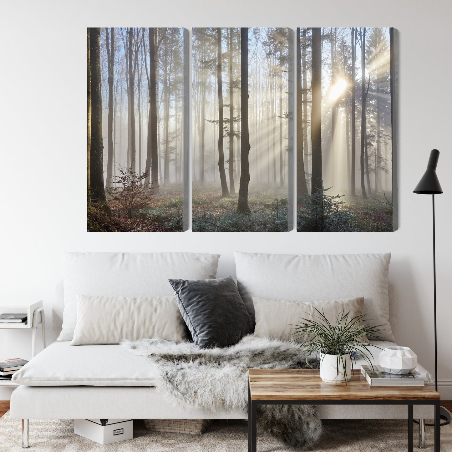 Obraz Wieloczęściowy Wschód Słońca w Lesie – naturalny spokój do wnętrz skandynawskich i boho – widok 3