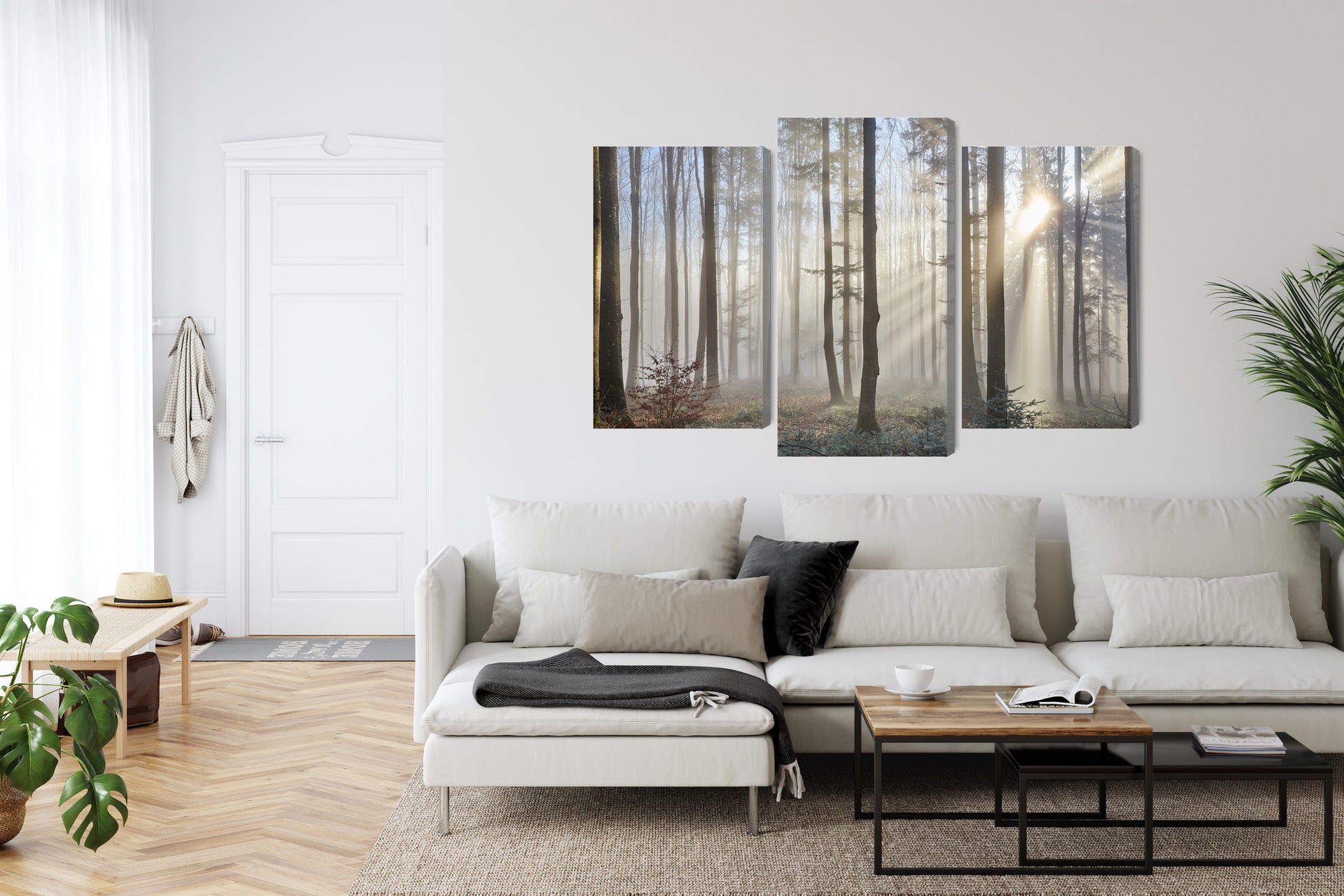 Obraz Wieloczęściowy Leśny Wschód Słońca – nastrojowa panorama do wnętrz naturalnych i skandynawskich – widok 5
