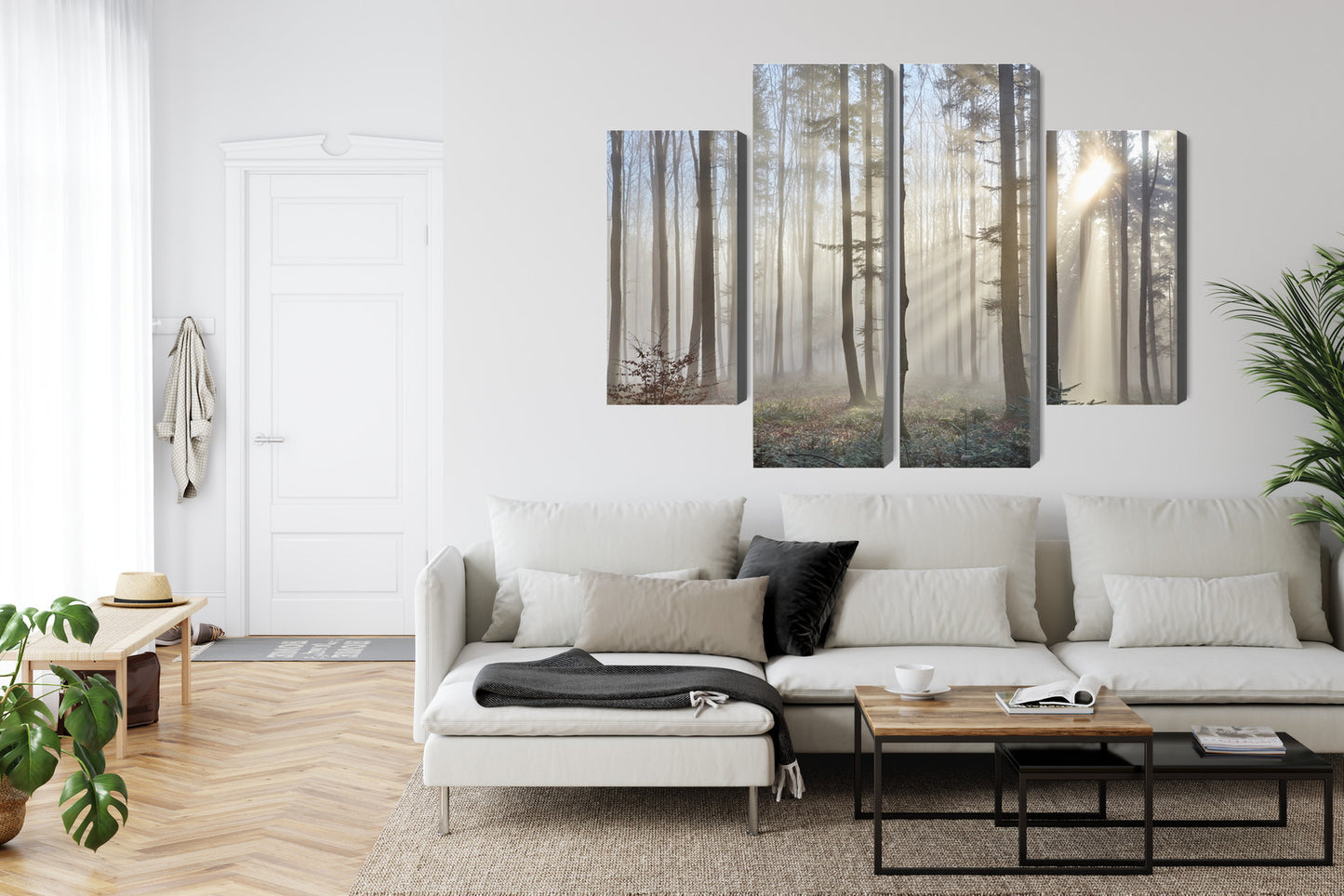 Obraz Wieloczęściowy Leśny Wschód Słońca – spokojna panorama do wnętrz naturalnych, skandynawskich i nowoczesnych – widok 5