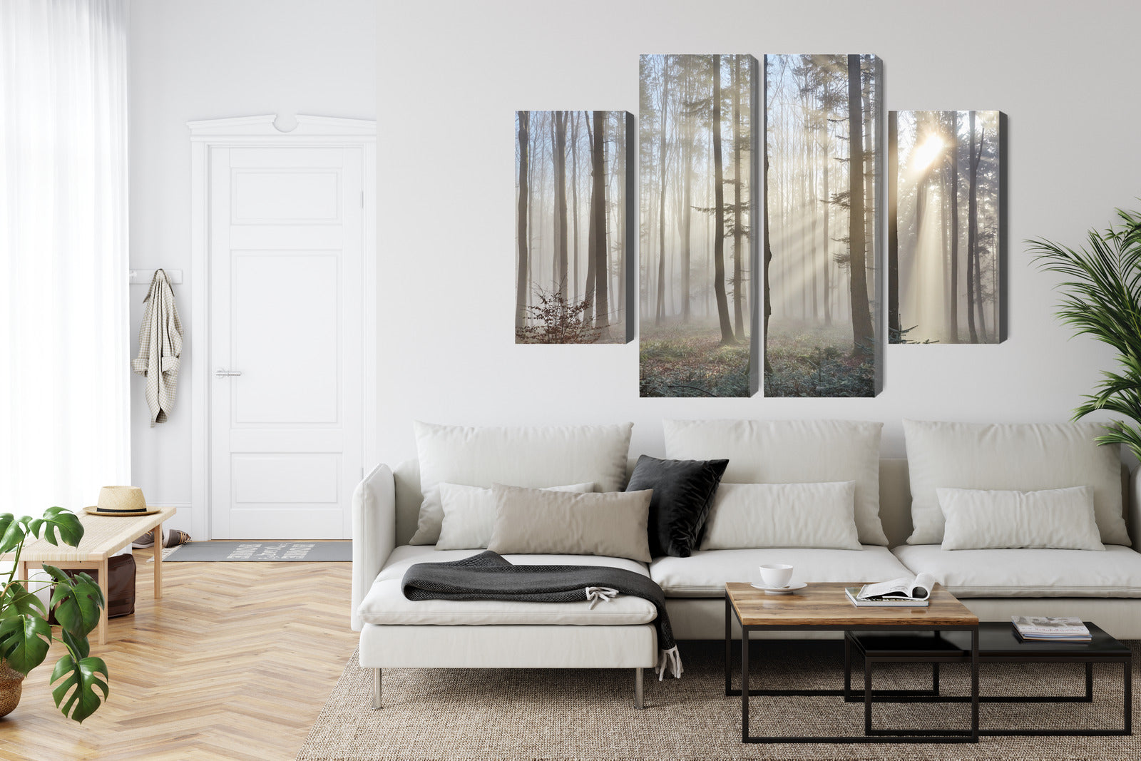 Obraz Wieloczęściowy Leśny Wschód Słońca – spokojna panorama do wnętrz naturalnych, skandynawskich i nowoczesnych – widok 5
