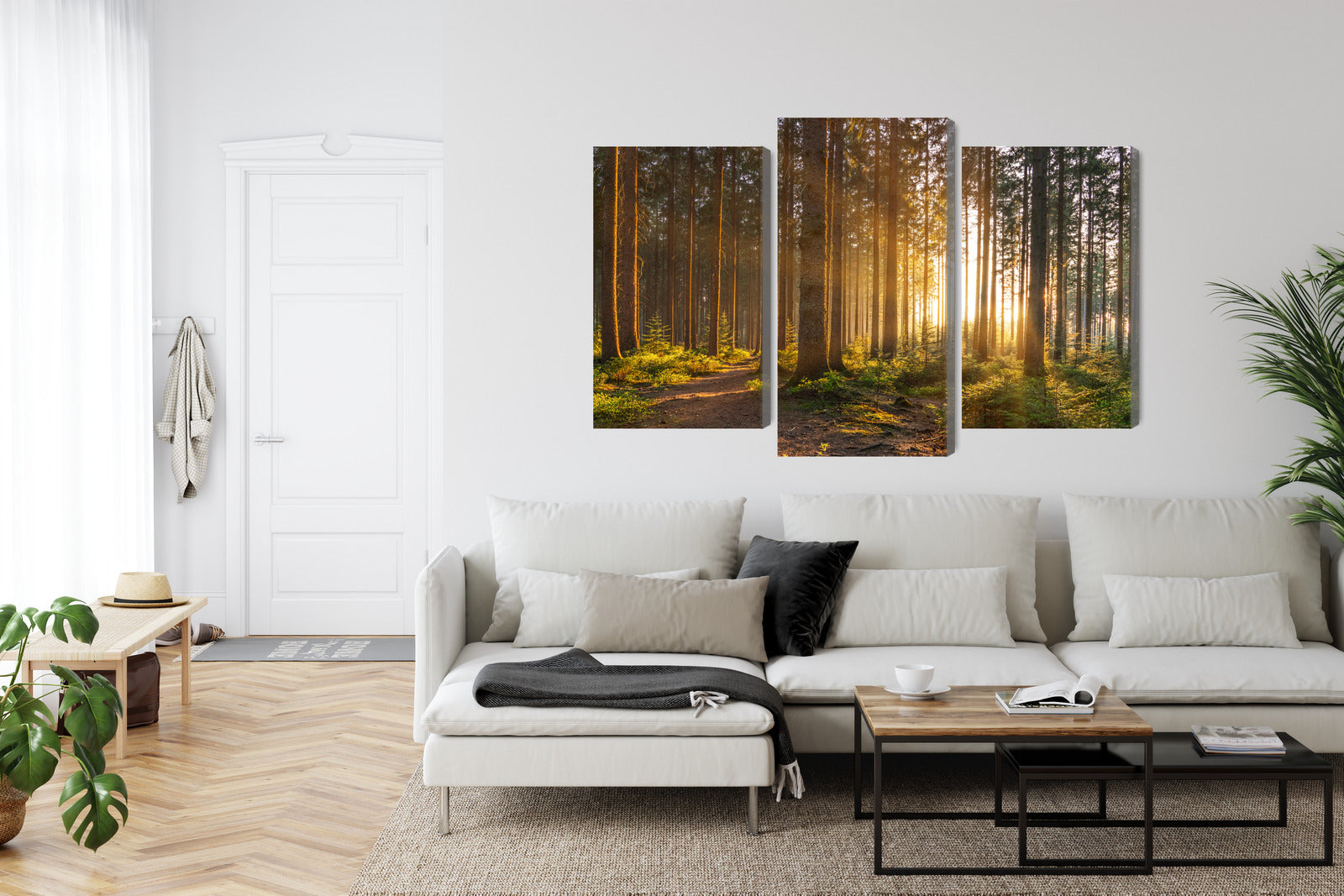 Obraz Wieloczęściowy Leśny Zachód Słońca – ciepła panorama do wnętrz naturalnych, rustykalnych i nowoczesnych – widok 5