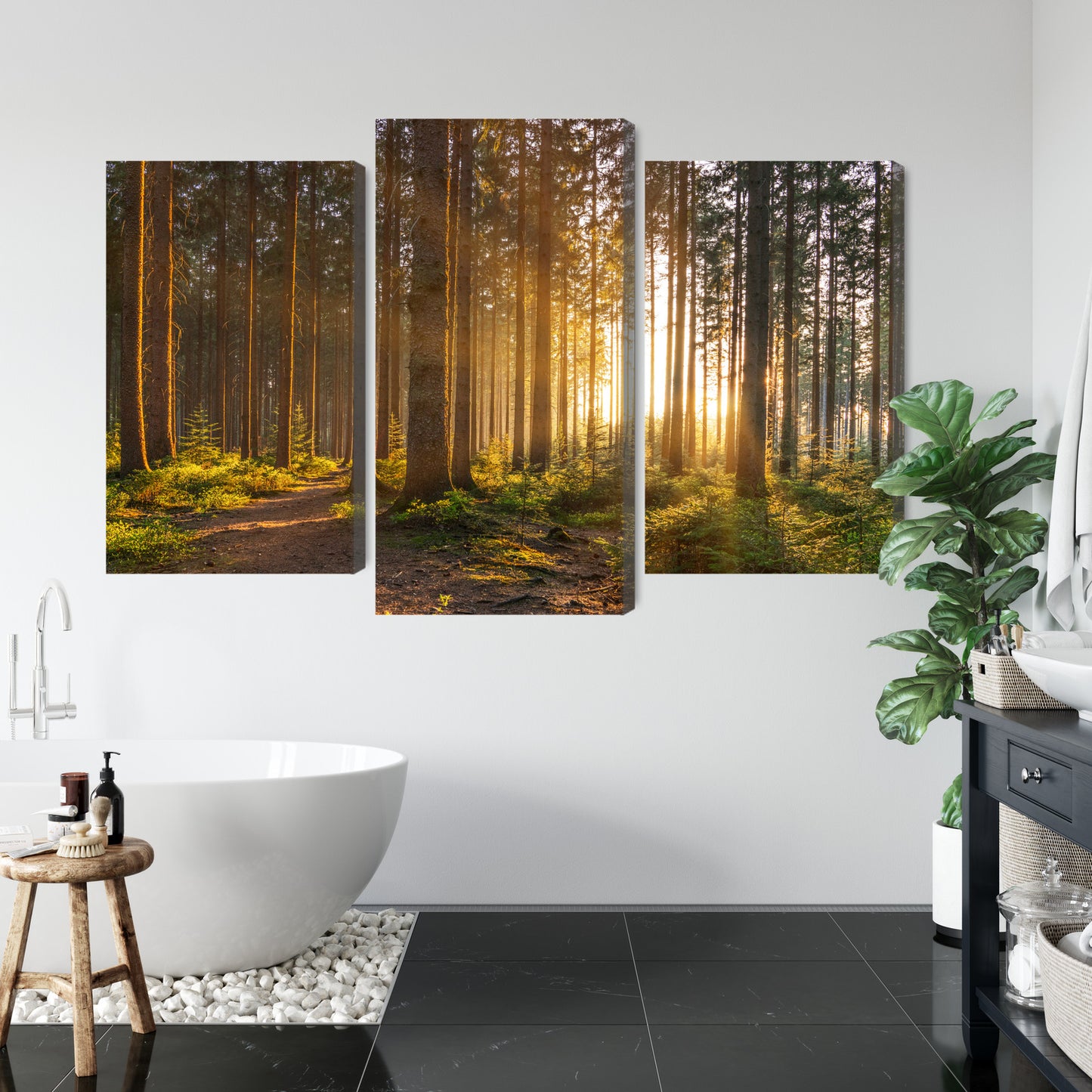 Obraz Wieloczęściowy Leśny Zachód Słońca – ciepła panorama do wnętrz naturalnych, rustykalnych i nowoczesnych – widok 4