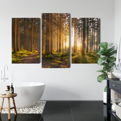 Obraz Wieloczęściowy Leśny Zachód Słońca – ciepła panorama do wnętrz naturalnych, rustykalnych i nowoczesnych – widok 4
