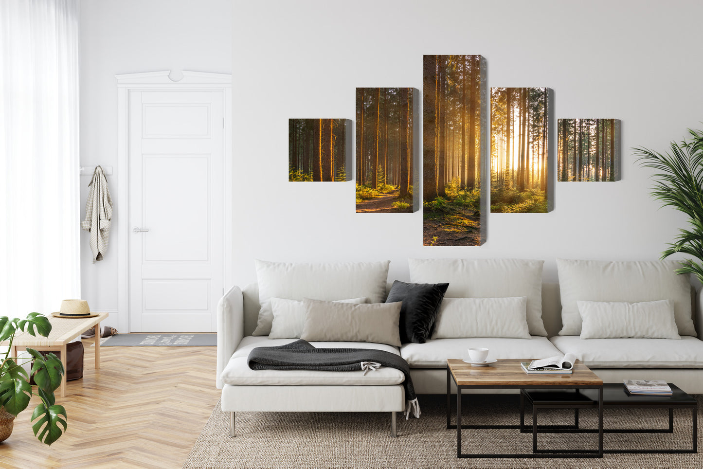 Obraz Wieloczęściowy Zachód Słońca w Lesie – ciepła panorama do wnętrz boho, rustykalnych i nowoczesnych – widok 5