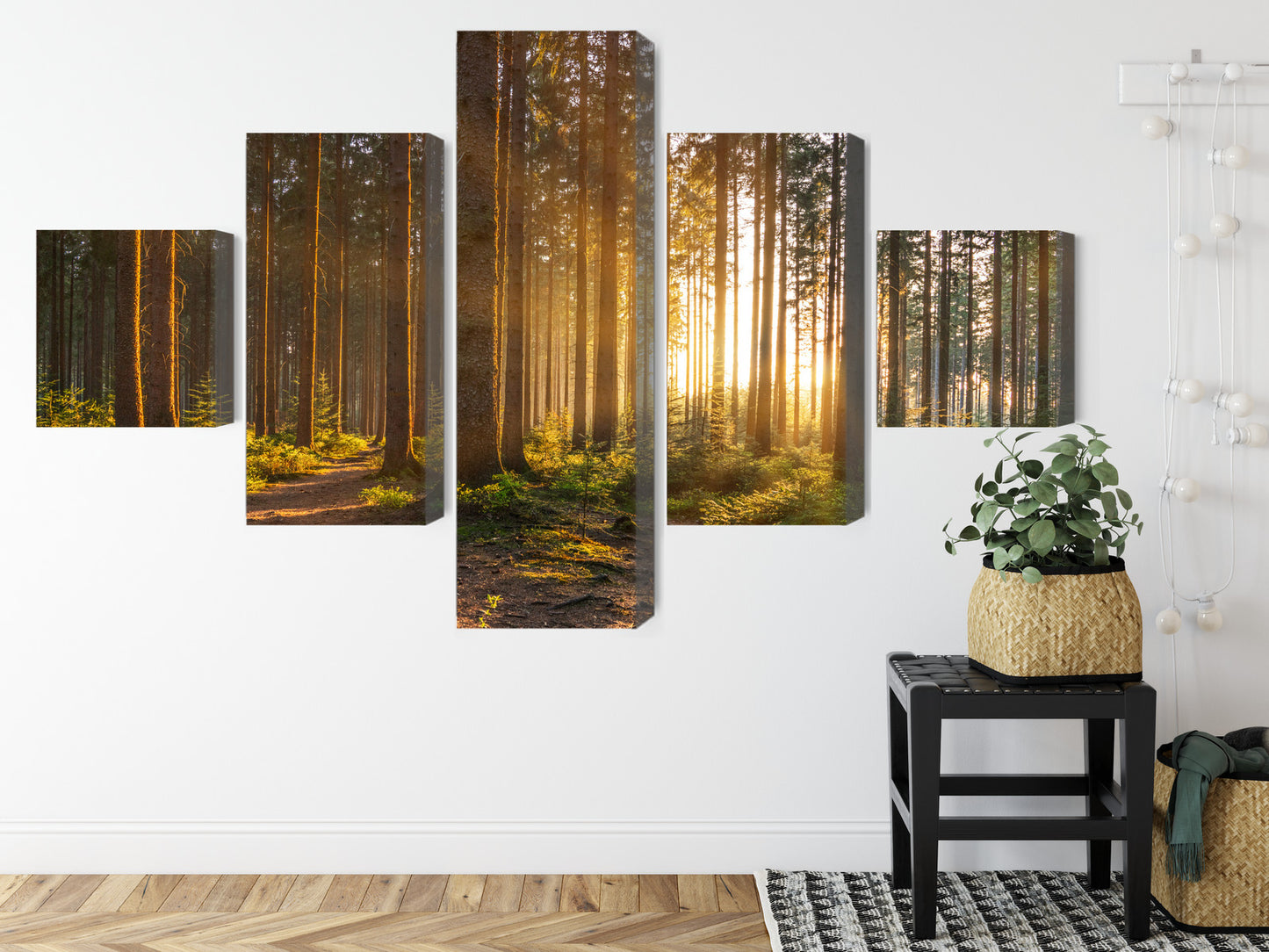 Obraz Wieloczęściowy Zachód Słońca w Lesie – ciepła panorama do wnętrz boho, rustykalnych i nowoczesnych – widok 7