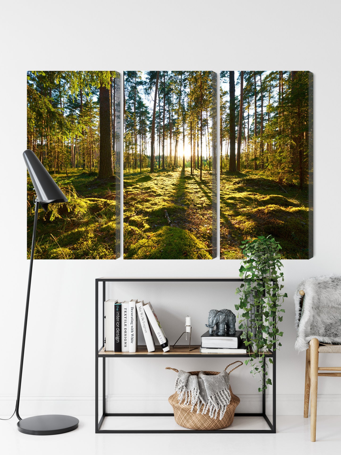 Obraz Wieloczęściowy Leśny Zachód Słońca – spokojna panorama do wnętrz naturalnych, boho i rustykalnych – widok 8