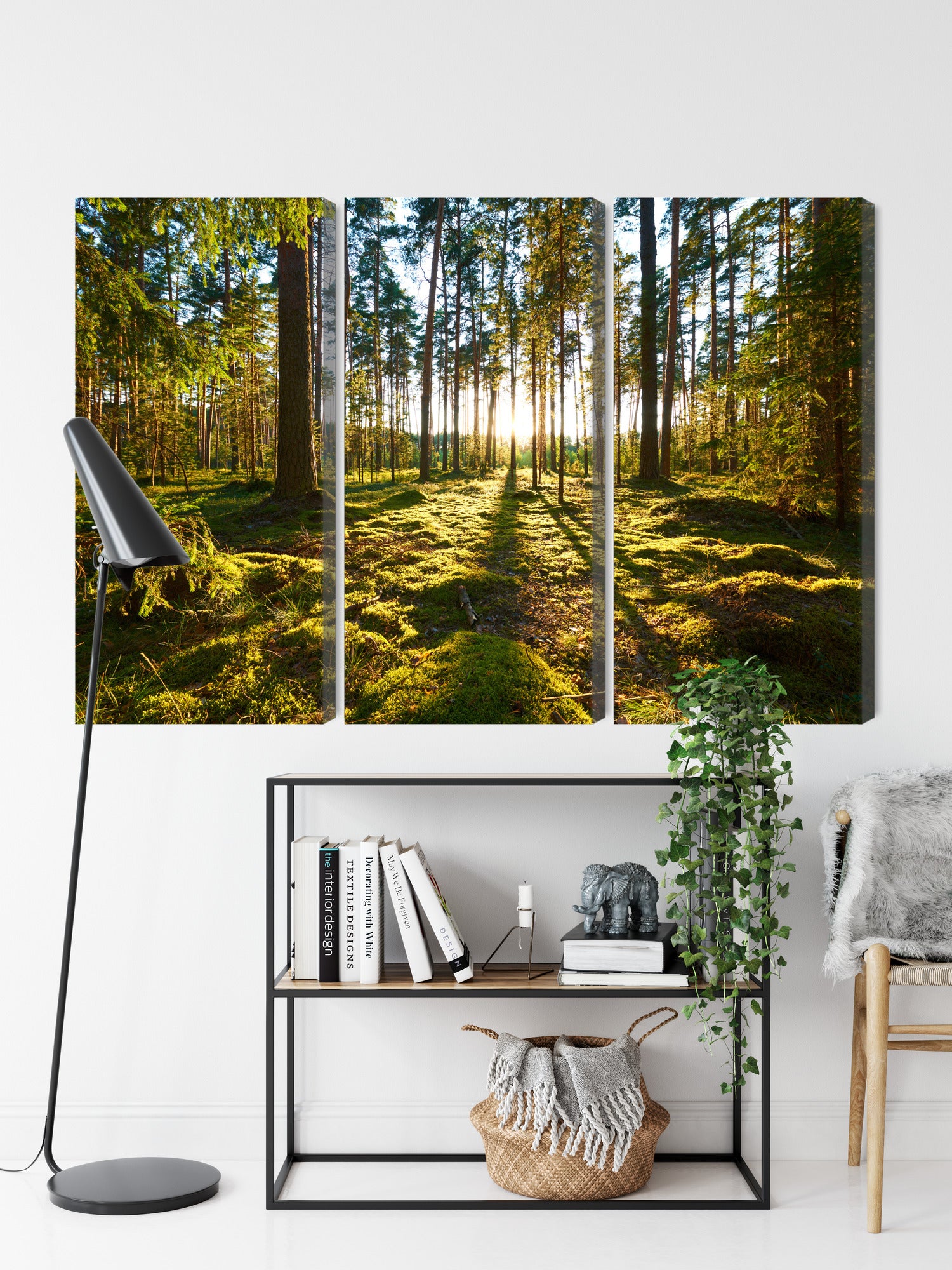 Obraz Wieloczęściowy Leśny Zachód Słońca – spokojna panorama do wnętrz naturalnych, boho i rustykalnych – widok 8