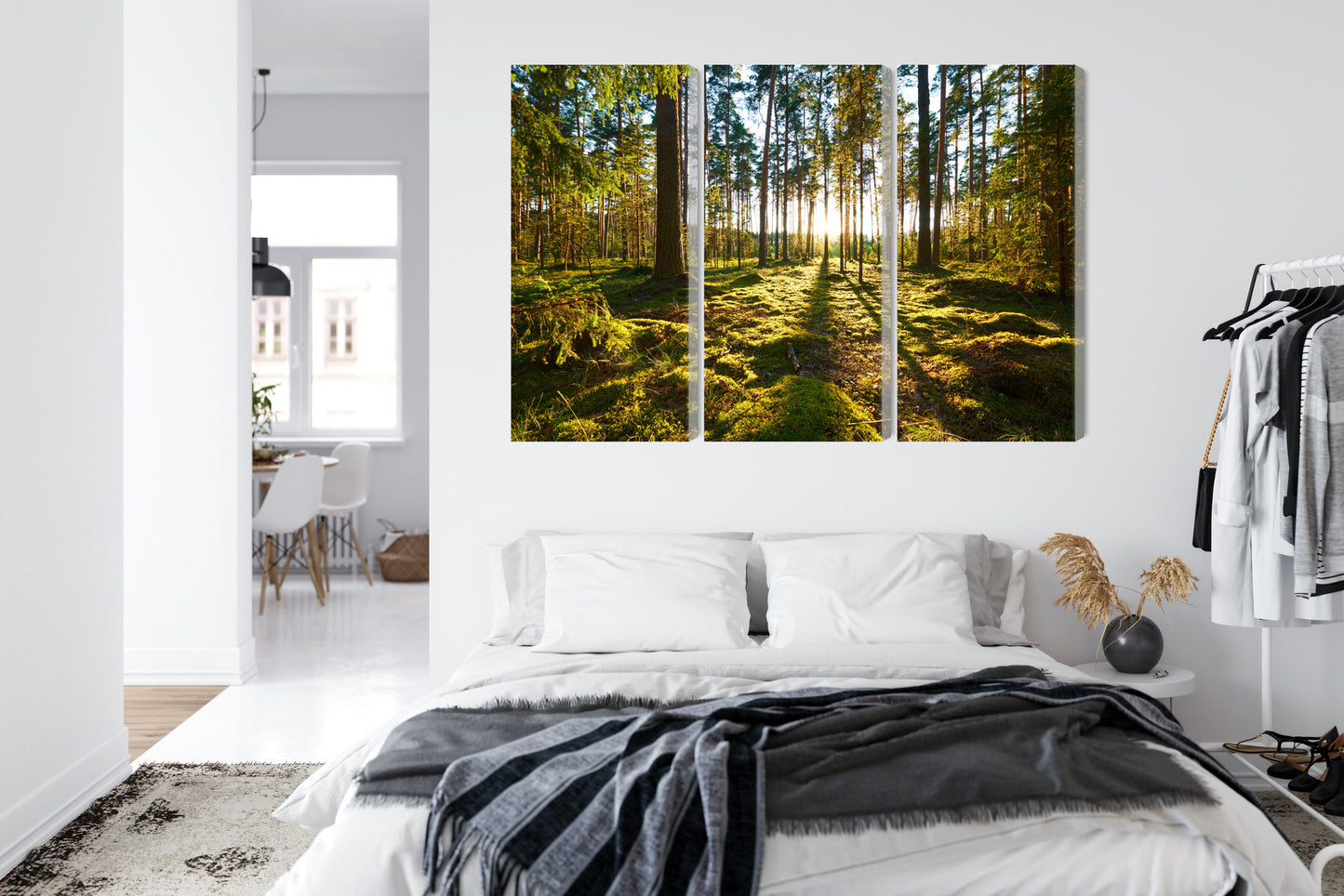 Obraz Wieloczęściowy Leśny Zachód Słońca – spokojna panorama do wnętrz naturalnych, boho i rustykalnych – widok 6