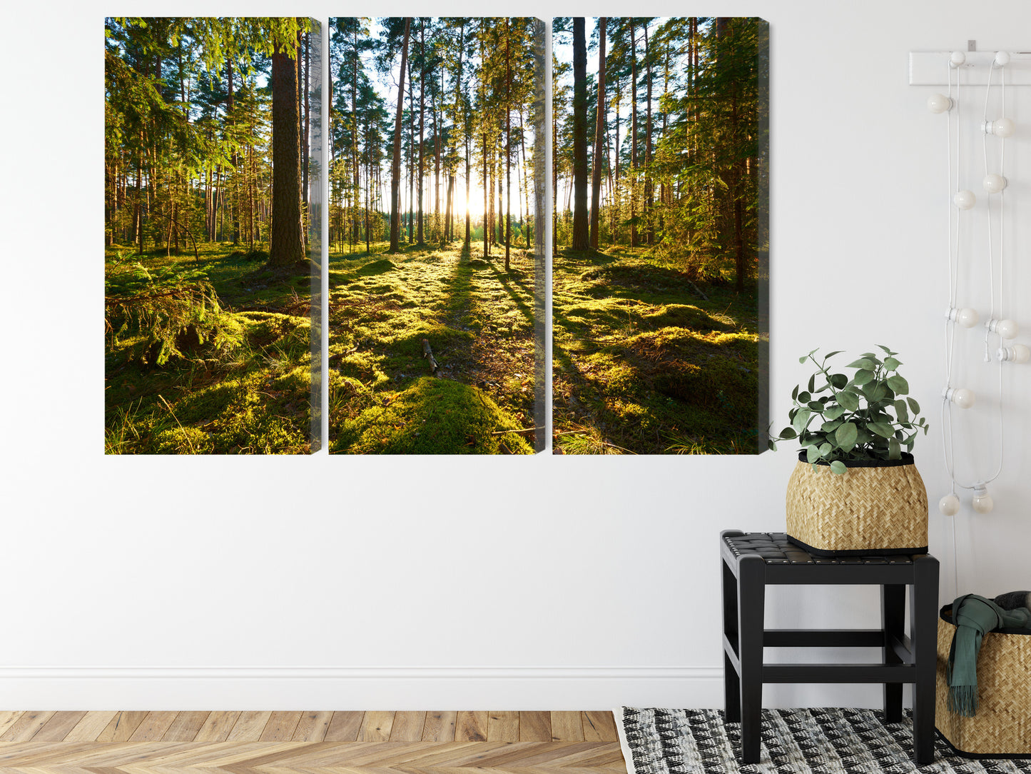 Obraz Wieloczęściowy Leśny Zachód Słońca – spokojna panorama do wnętrz naturalnych, boho i rustykalnych – widok 7