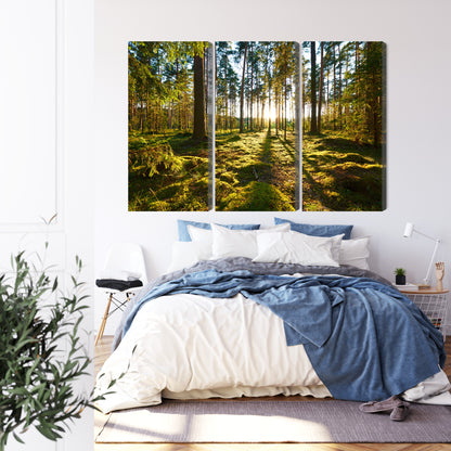 Obraz Wieloczęściowy Leśny Zachód Słońca – spokojna panorama do wnętrz naturalnych, boho i rustykalnych – widok 2