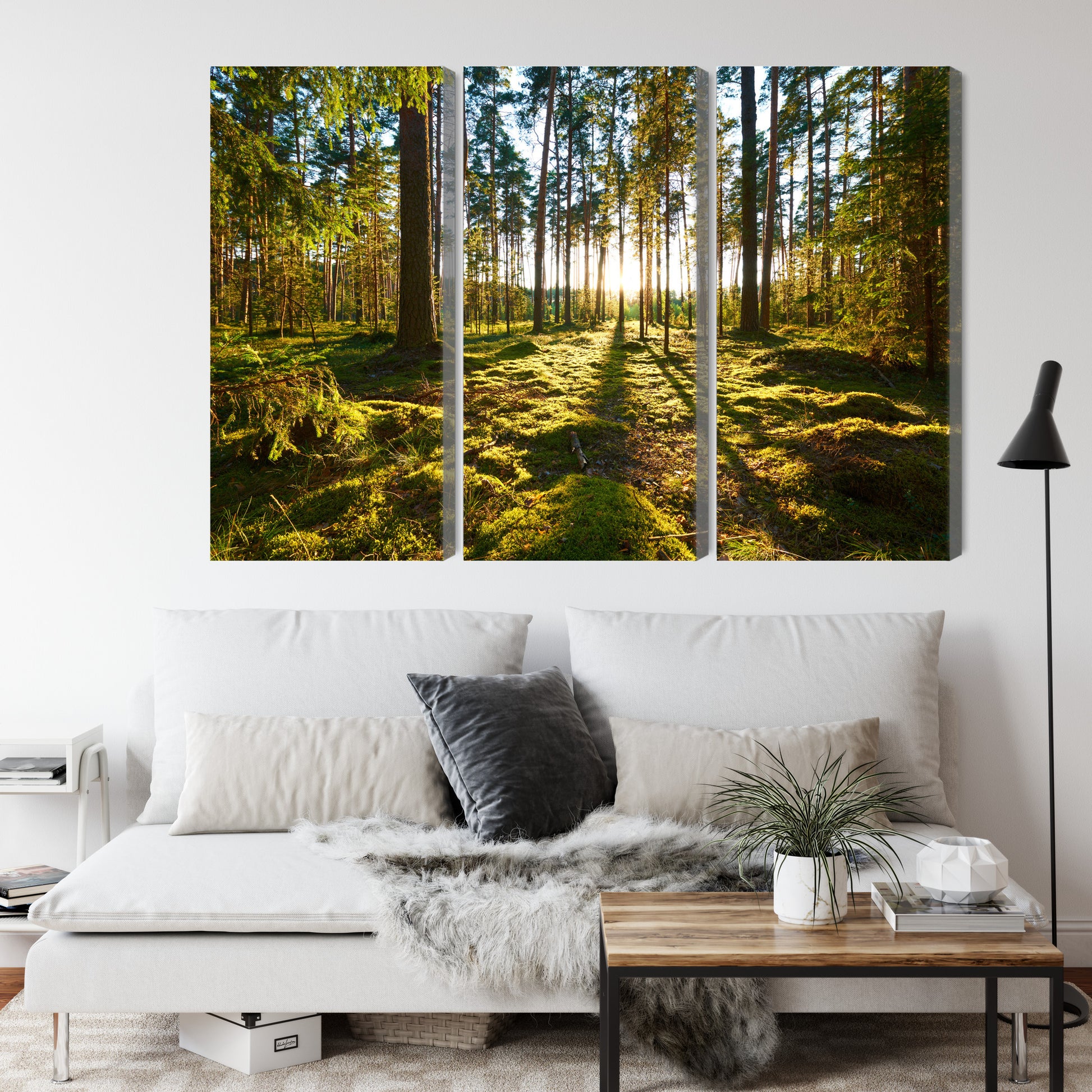 Obraz Wieloczęściowy Leśny Zachód Słońca – spokojna panorama do wnętrz naturalnych, boho i rustykalnych – widok 3