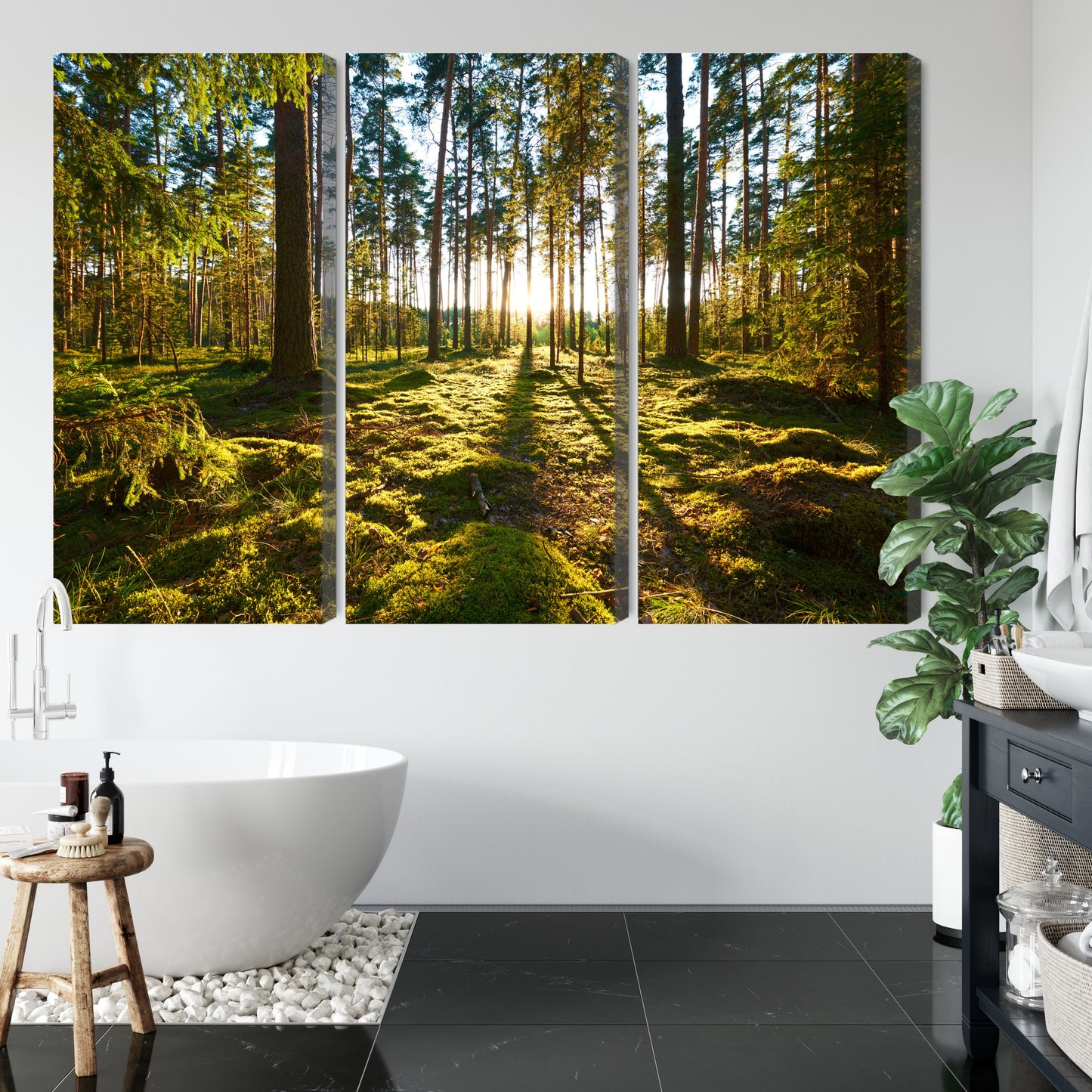 Obraz Wieloczęściowy Leśny Zachód Słońca – spokojna panorama do wnętrz naturalnych, boho i rustykalnych – widok 4
