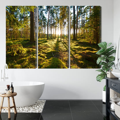 Obraz Wieloczęściowy Leśny Zachód Słońca – spokojna panorama do wnętrz naturalnych, boho i rustykalnych – widok 4