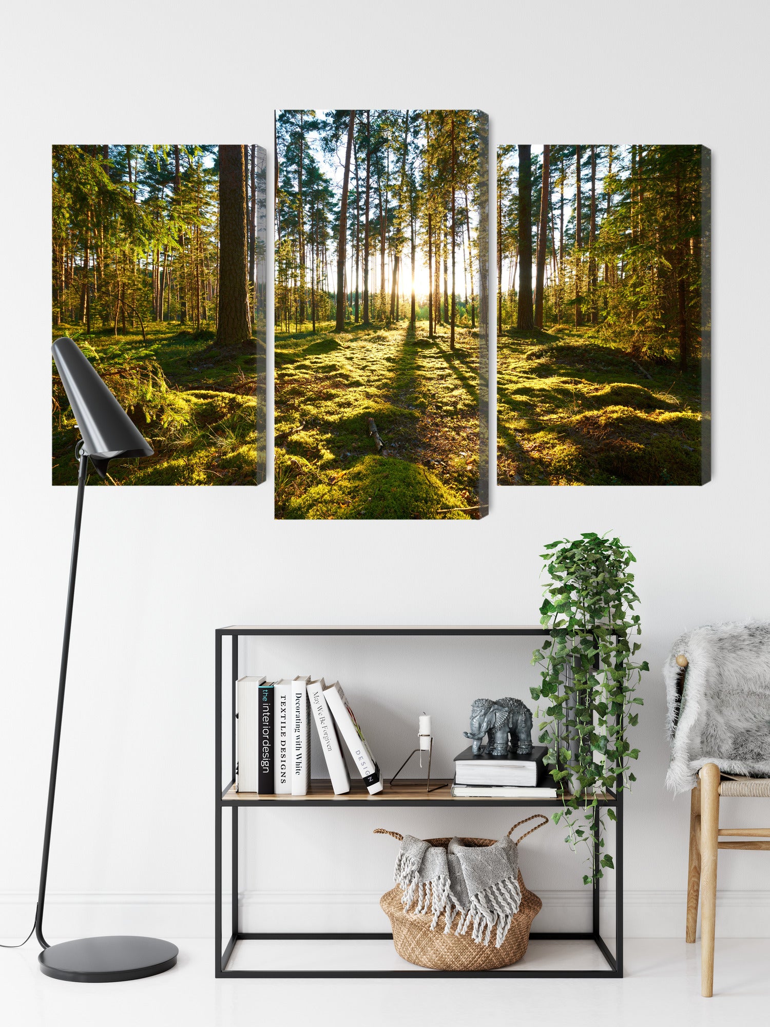 Obraz Wieloczęściowy Leśny Zachód Słońca – nastrojowa panorama do wnętrz naturalnych, boho i nowoczesnych – widok 8