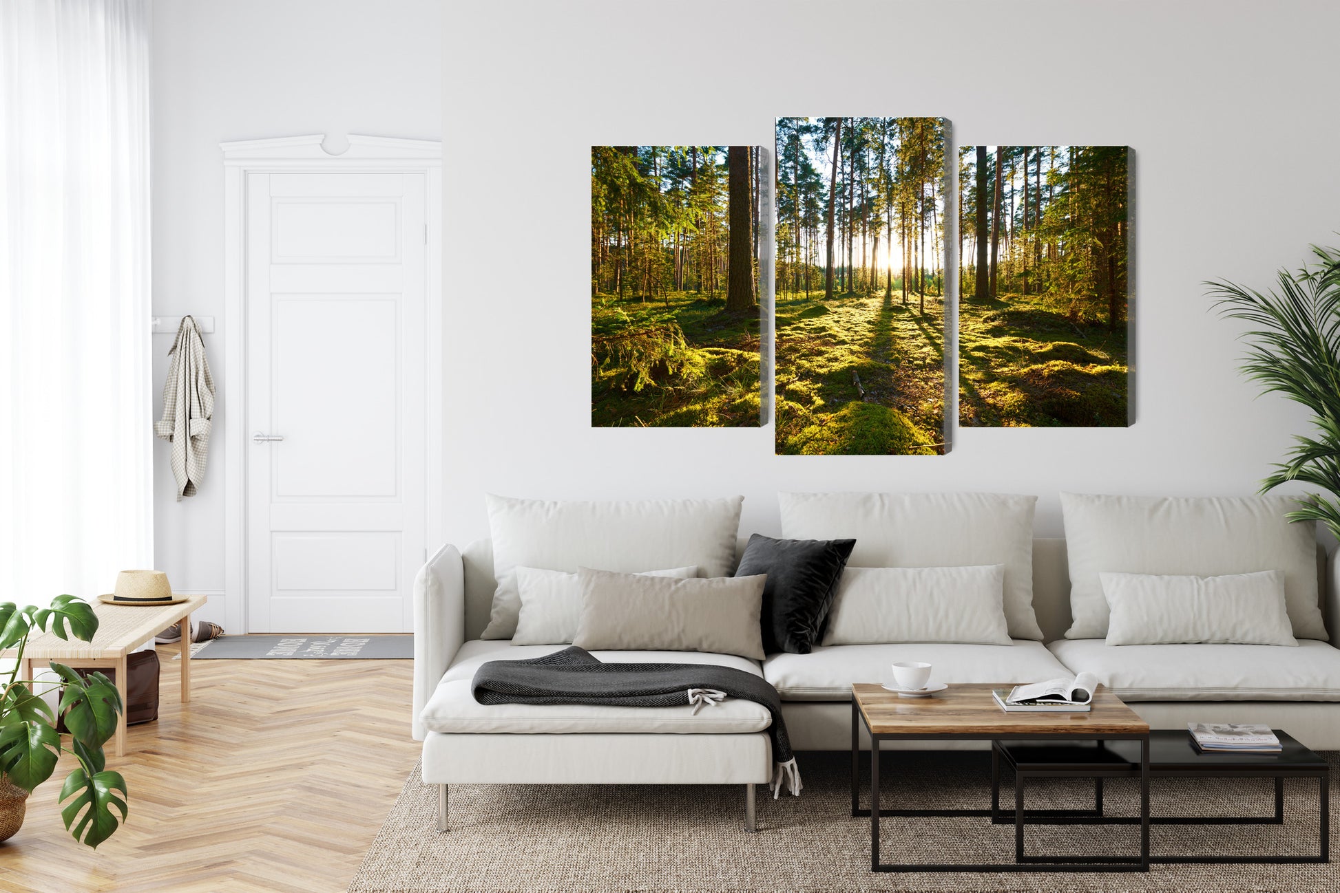 Obraz Wieloczęściowy Leśny Zachód Słońca – nastrojowa panorama do wnętrz naturalnych, boho i nowoczesnych – widok 5