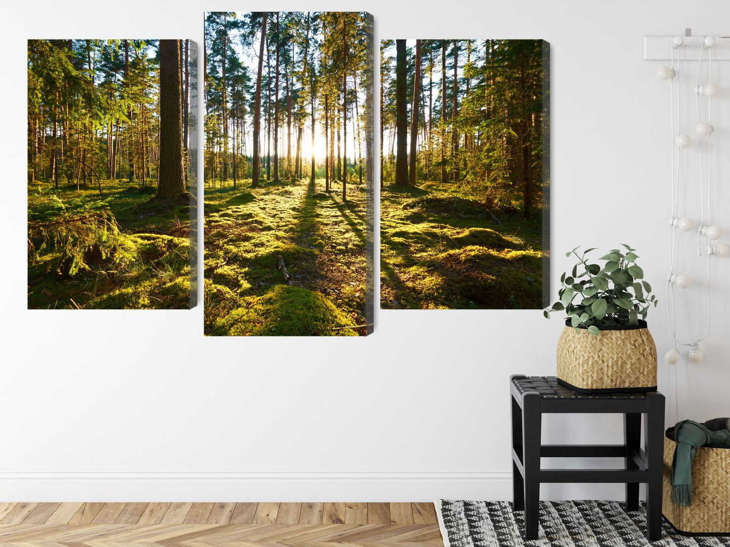 Obraz Wieloczęściowy Leśny Zachód Słońca – nastrojowa panorama do wnętrz naturalnych, boho i nowoczesnych – widok 7