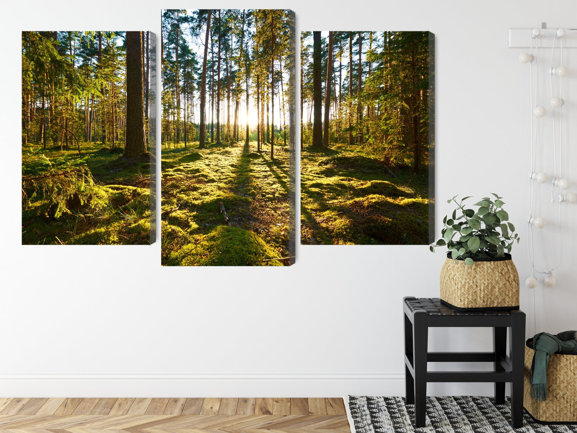 Obraz Wieloczęściowy Leśny Zachód Słońca – nastrojowa panorama do wnętrz naturalnych, boho i nowoczesnych – widok 7