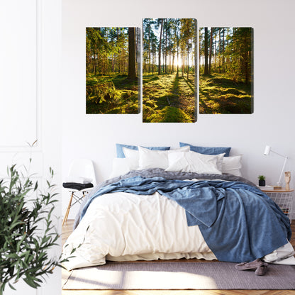 Obraz Wieloczęściowy Leśny Zachód Słońca – nastrojowa panorama do wnętrz naturalnych, boho i nowoczesnych – widok 2