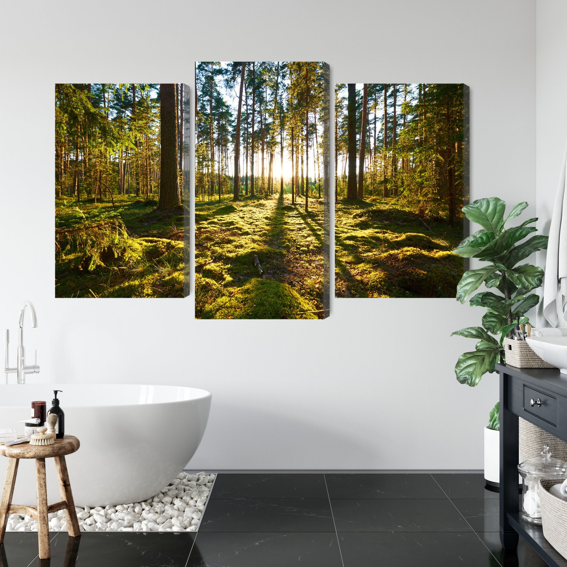 Obraz Wieloczęściowy Leśny Zachód Słońca – nastrojowa panorama do wnętrz naturalnych, boho i nowoczesnych – widok 4