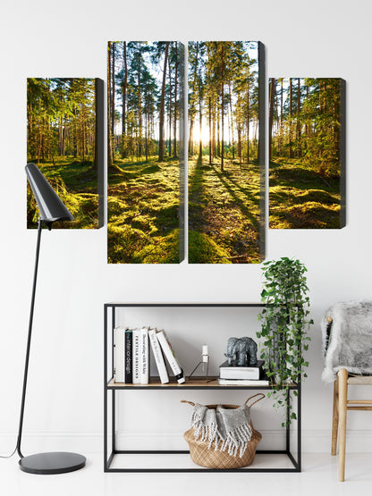 Obraz Wieloczęściowy Leśny Zachód Słońca – majestatyczna panorama do wnętrz naturalnych, boho i nowoczesnych – widok 8