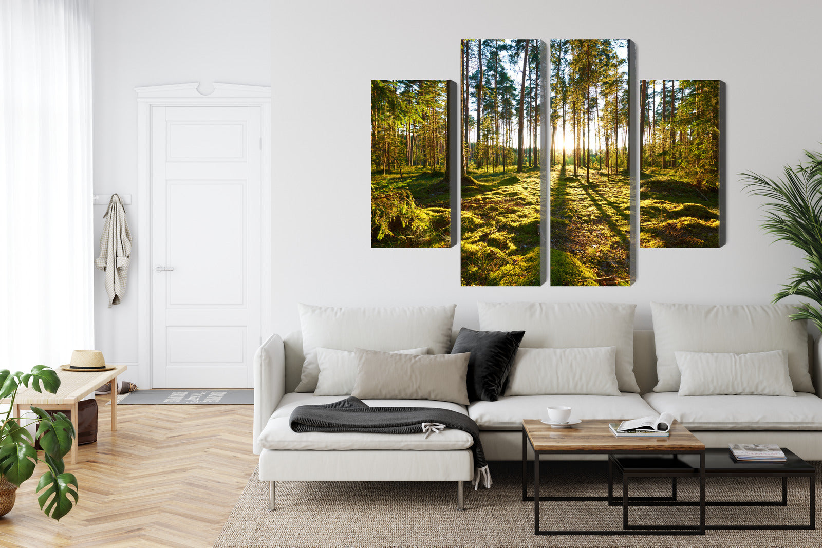 Obraz Wieloczęściowy Leśny Zachód Słońca – majestatyczna panorama do wnętrz naturalnych, boho i nowoczesnych – widok 5