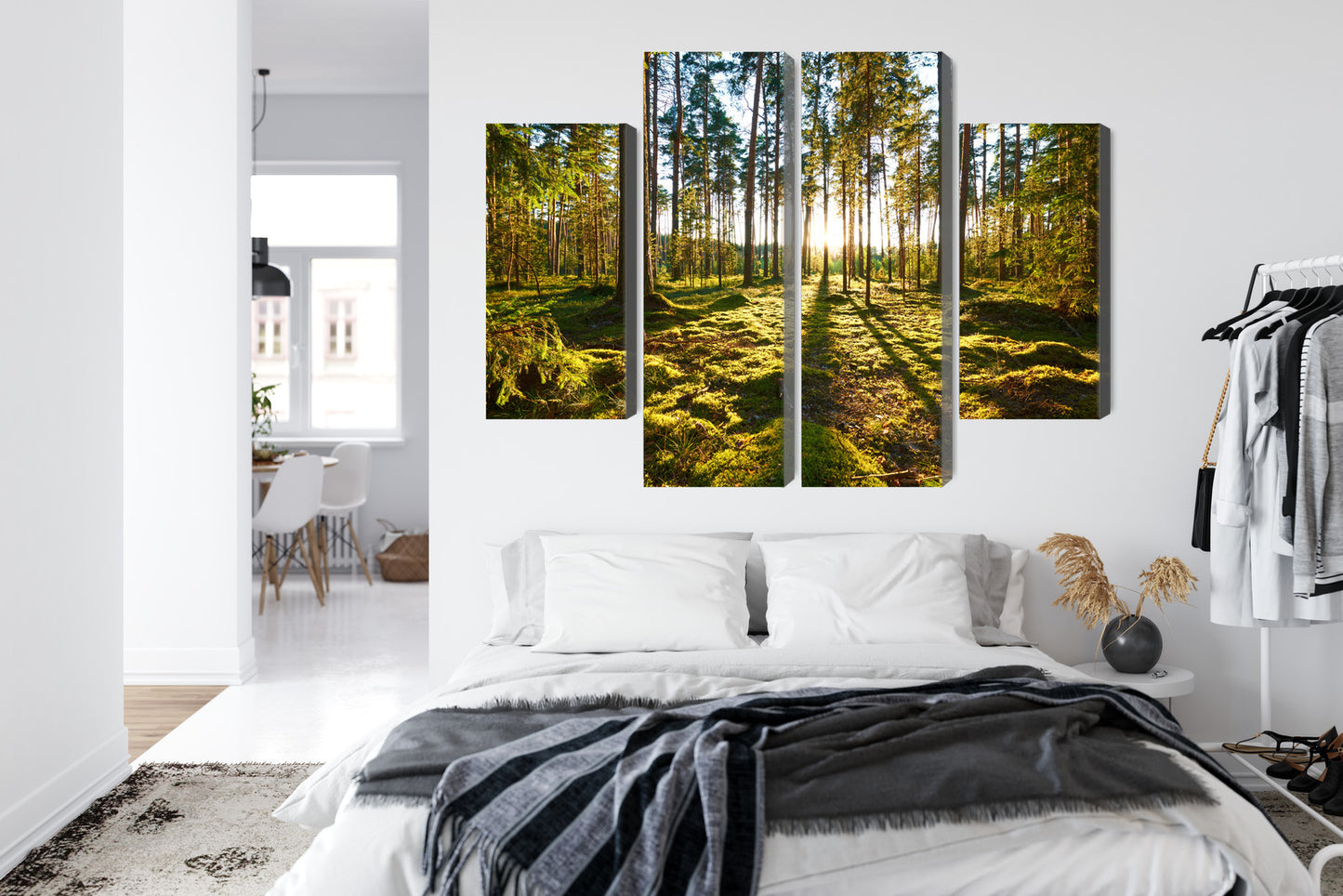 Obraz Wieloczęściowy Leśny Zachód Słońca – majestatyczna panorama do wnętrz naturalnych, boho i nowoczesnych – widok 6