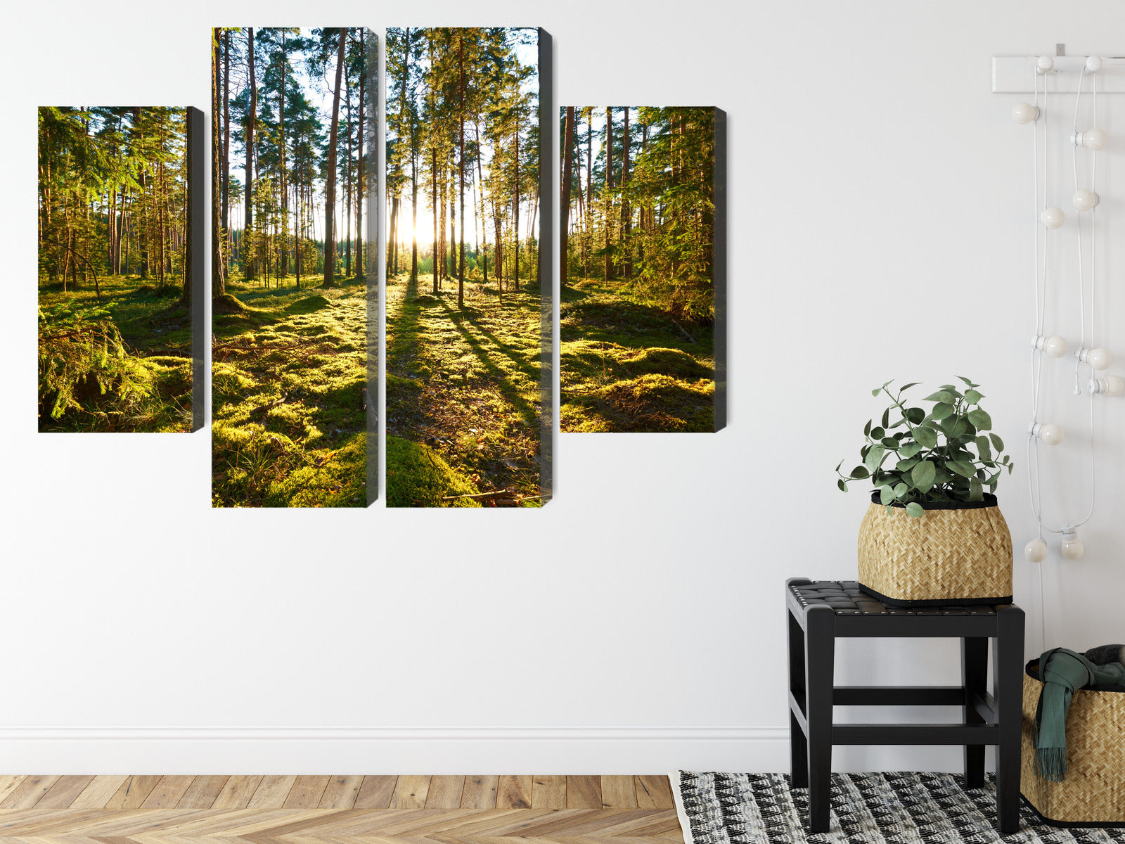 Obraz Wieloczęściowy Leśny Zachód Słońca – majestatyczna panorama do wnętrz naturalnych, boho i nowoczesnych – widok 7