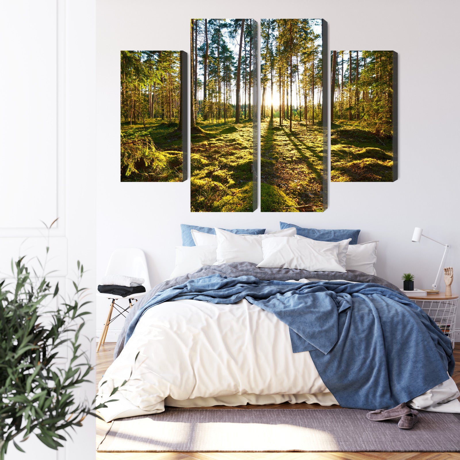 Obraz Wieloczęściowy Leśny Zachód Słońca – majestatyczna panorama do wnętrz naturalnych, boho i nowoczesnych – widok 2