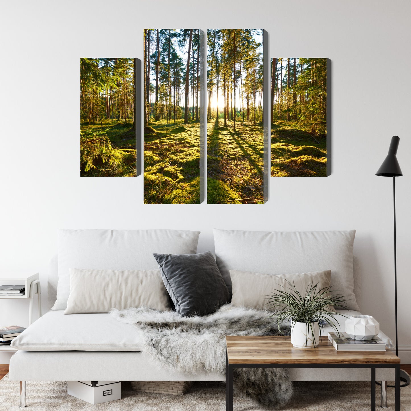 Obraz Wieloczęściowy Leśny Zachód Słońca – majestatyczna panorama do wnętrz naturalnych, boho i nowoczesnych – widok 3