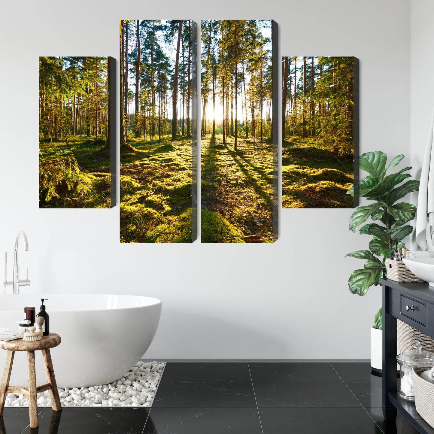 Obraz Wieloczęściowy Leśny Zachód Słońca – majestatyczna panorama do wnętrz naturalnych, boho i nowoczesnych – widok 4