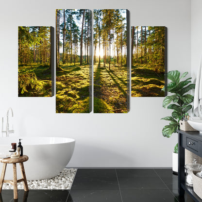 Obraz Wieloczęściowy Leśny Zachód Słońca – majestatyczna panorama do wnętrz naturalnych, boho i nowoczesnych – widok 4