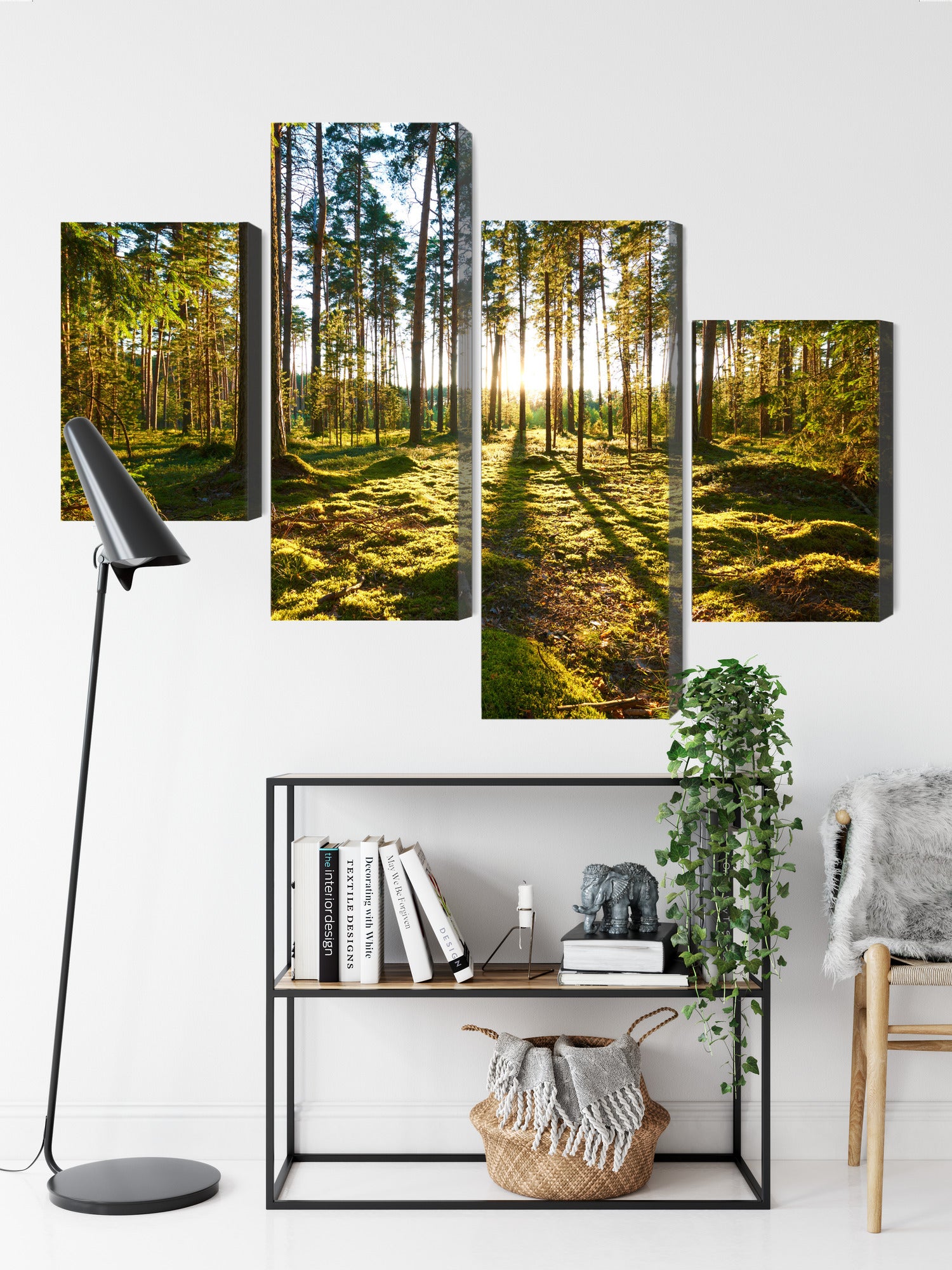 Obraz Wieloczęściowy Leśny Zachód Słońca – malownicza panorama do wnętrz naturalnych, boho i współczesnych – widok 8