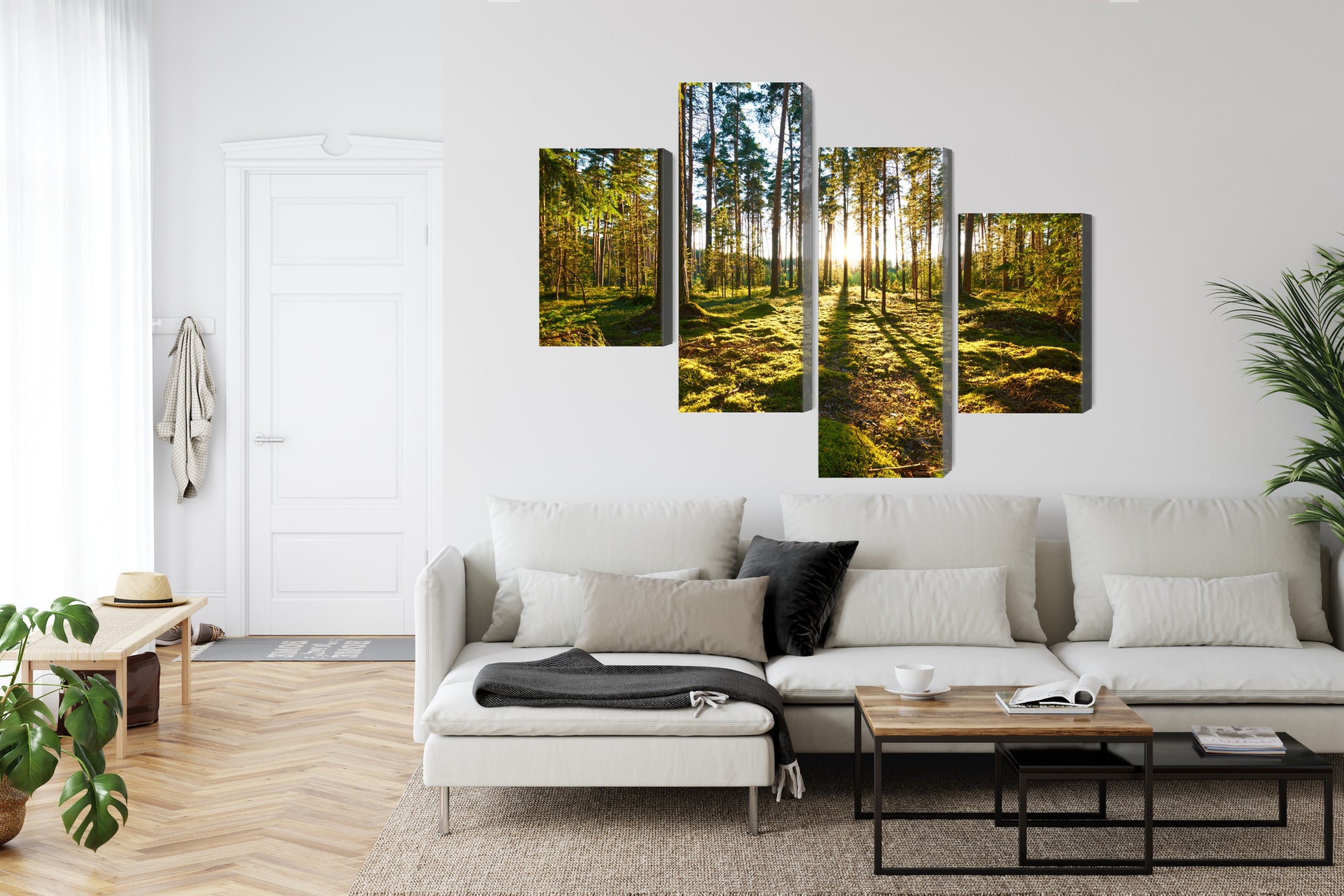 Obraz Wieloczęściowy Leśny Zachód Słońca – malownicza panorama do wnętrz naturalnych, boho i współczesnych – widok 5