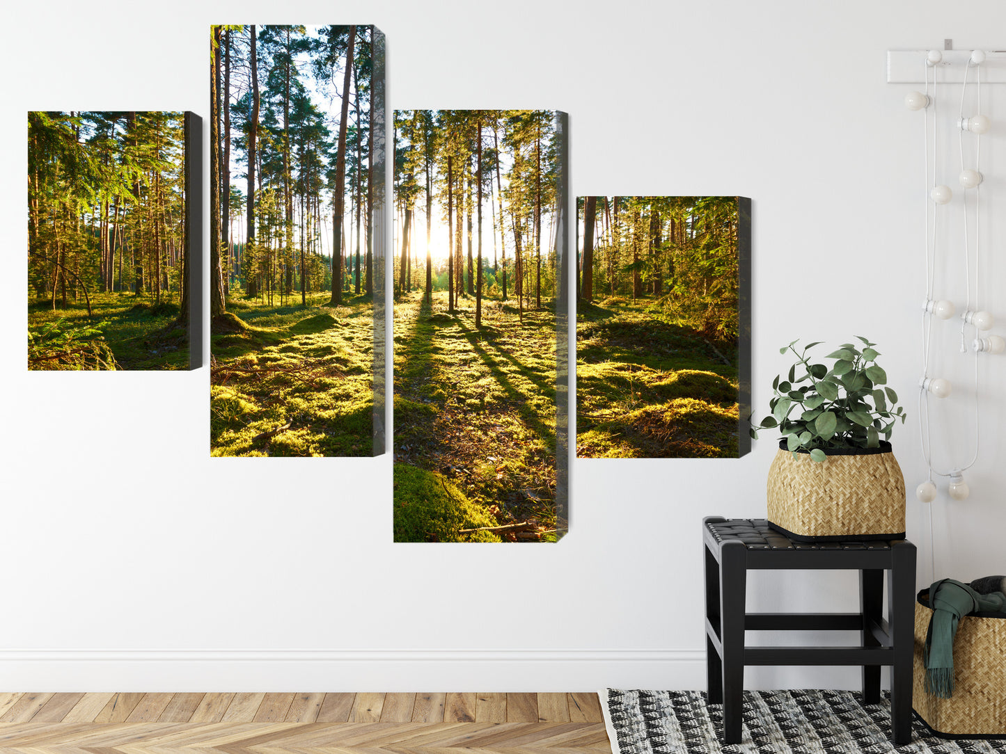 Obraz Wieloczęściowy Leśny Zachód Słońca – malownicza panorama do wnętrz naturalnych, boho i współczesnych – widok 7