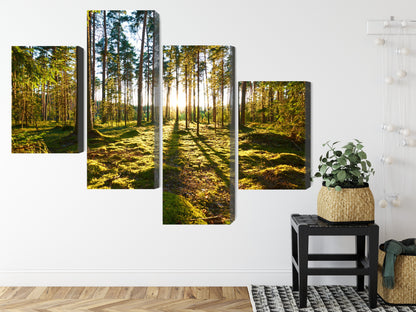 Obraz Wieloczęściowy Leśny Zachód Słońca – malownicza panorama do wnętrz naturalnych, boho i współczesnych – widok 7